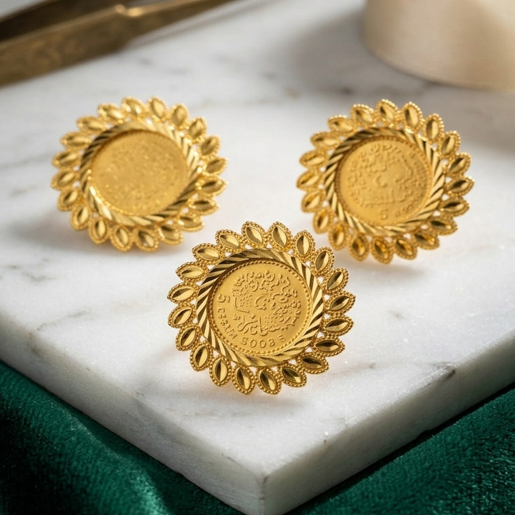 Gold Coin Ring & Earrings Sets (FSE303)