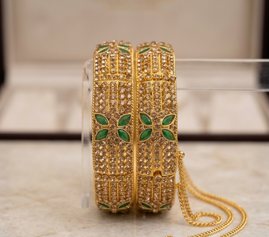 Gold Rose Quartz Bangle Pair (FSKB201)