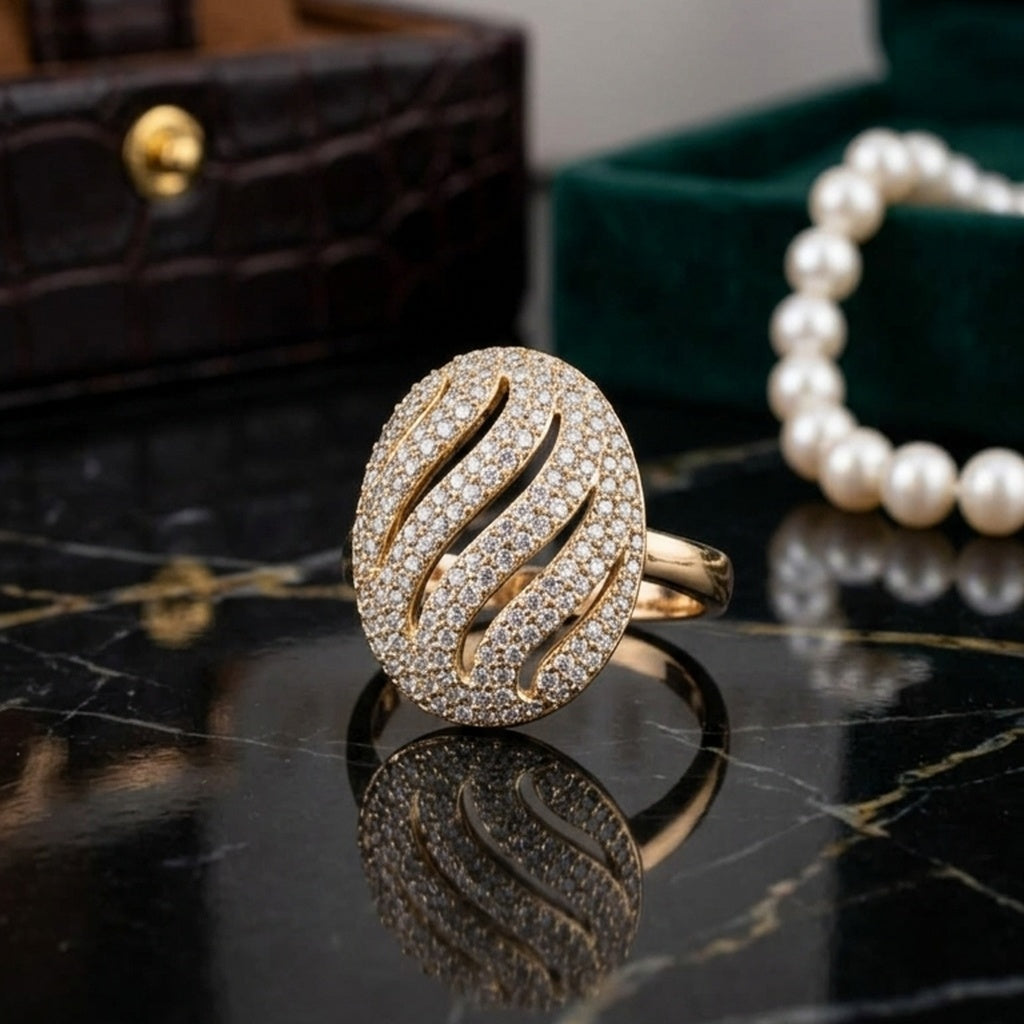 Gold Oval Pave Diamond Ring (FSR215)