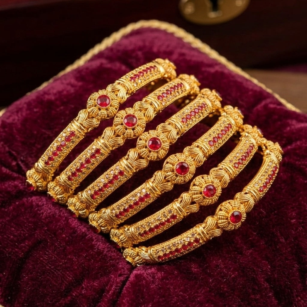 Gold Stone Studded Bangles Set – 6 Piece (FSB201)