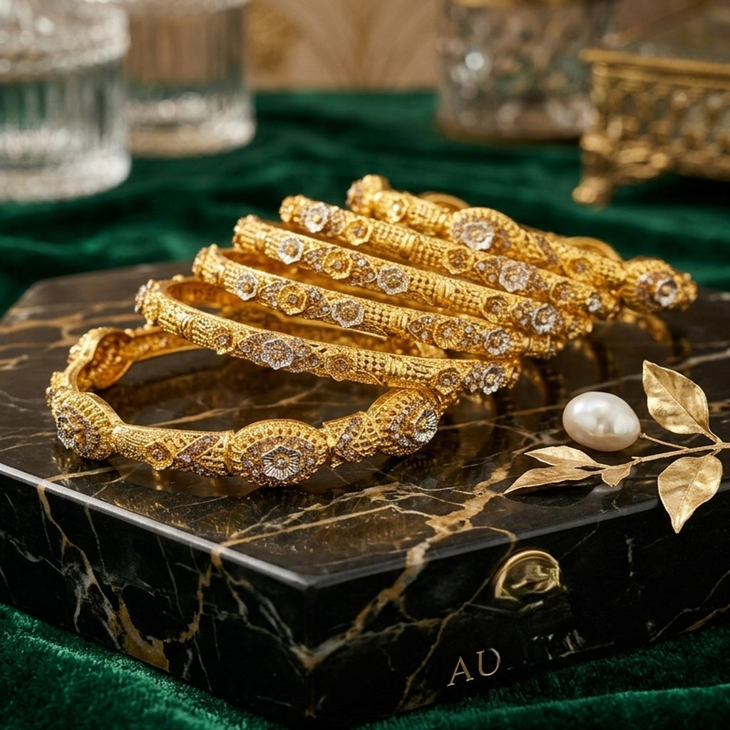 Two-Tone Gold Floral Bangles Set (FSB203)