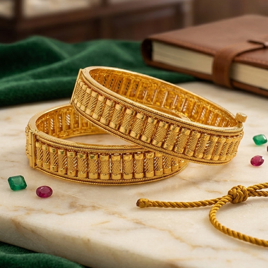Wide Gold Kada Bangles Pair (FSKB213)