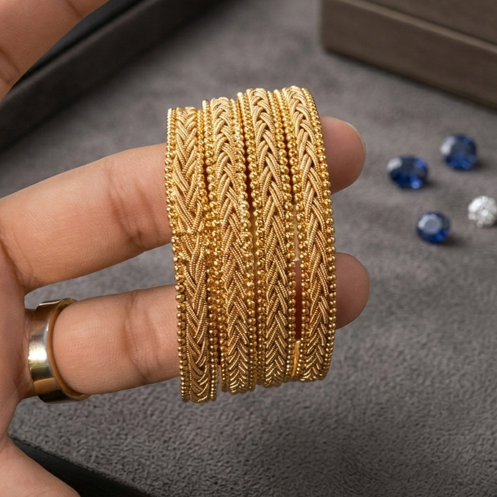 Braided Gold Bangles Set 4 Pcs (FSB202)