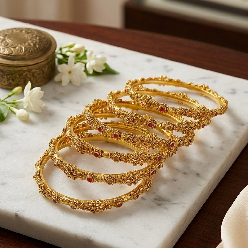Antique Gold Filigree Bangles Set 6 Pcs (FSB200)