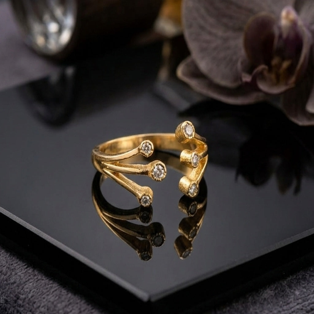 Gold Open Ring with Diamond Studs (FSR217)