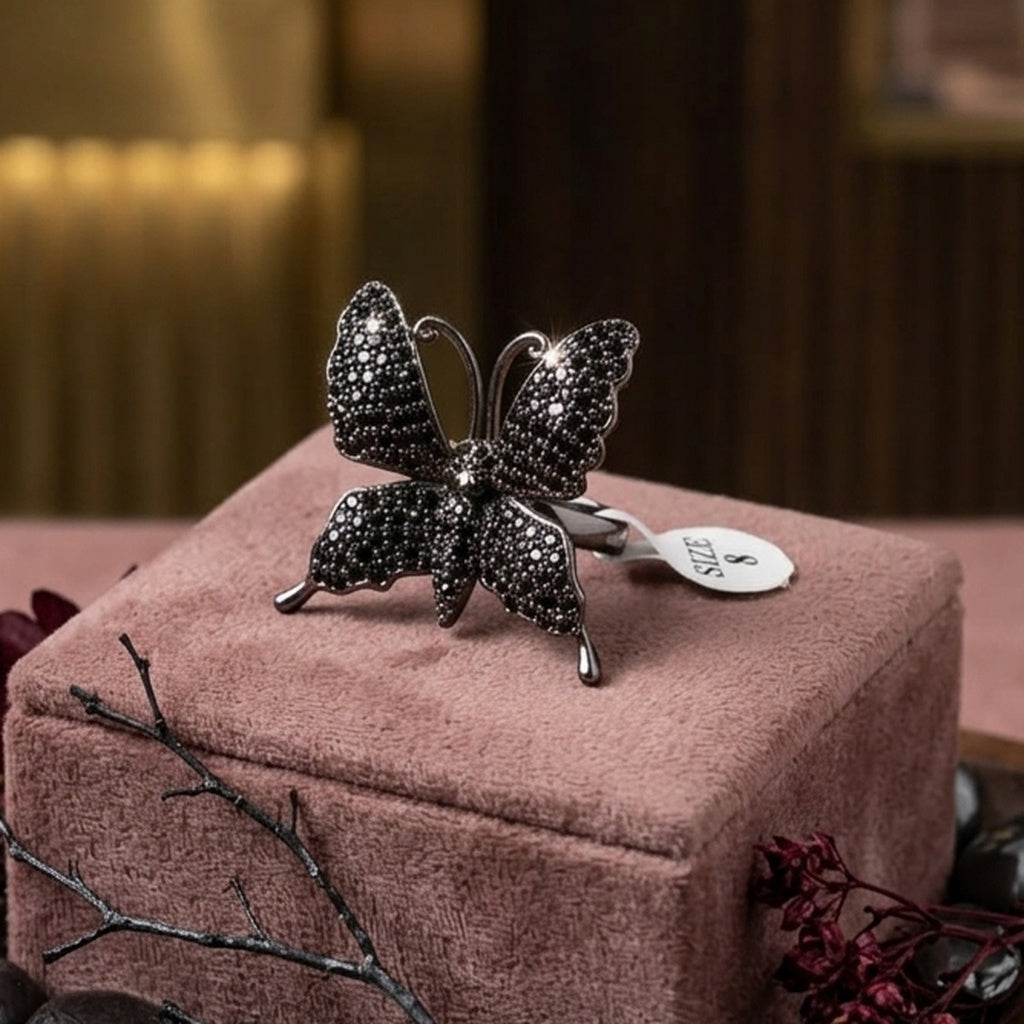Black Crystal Butterfly Ring (FSR210)