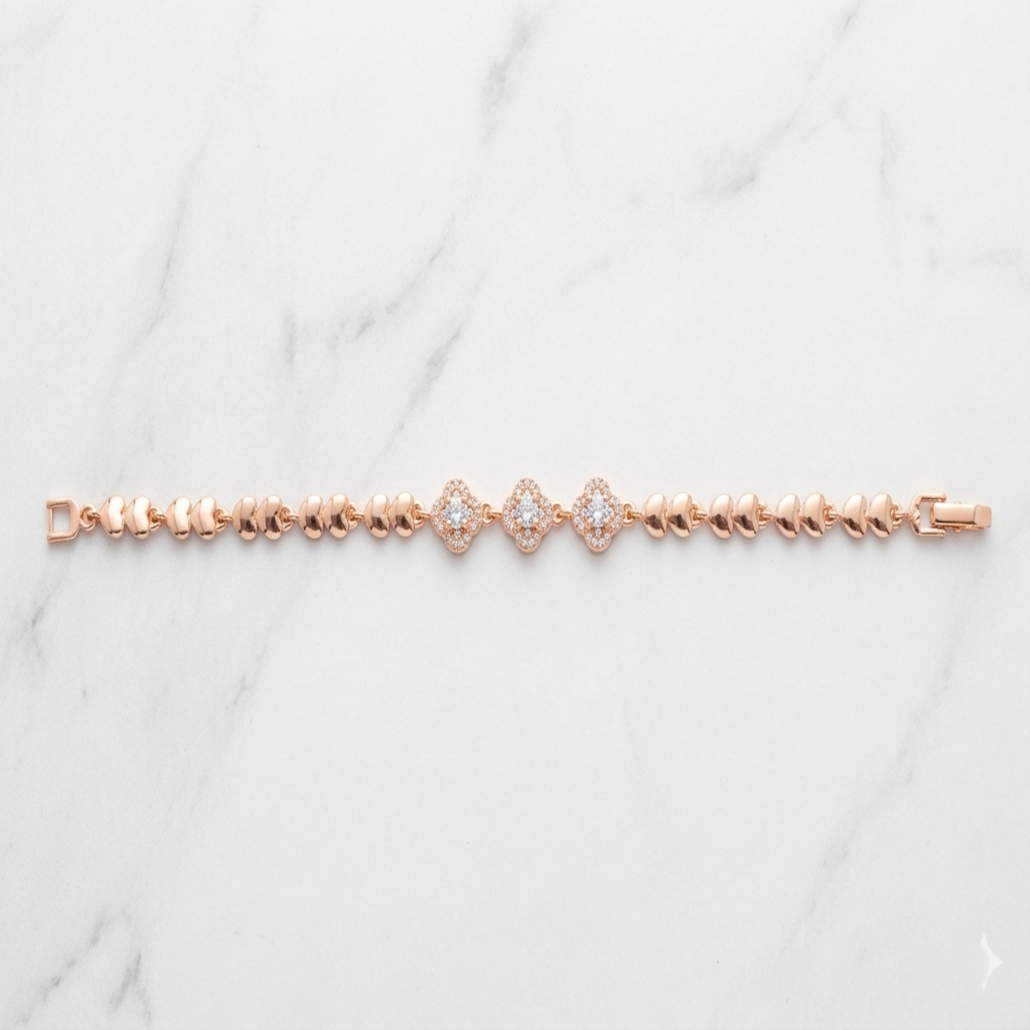 Elegant Rose Gold Floral Clover Bracelet