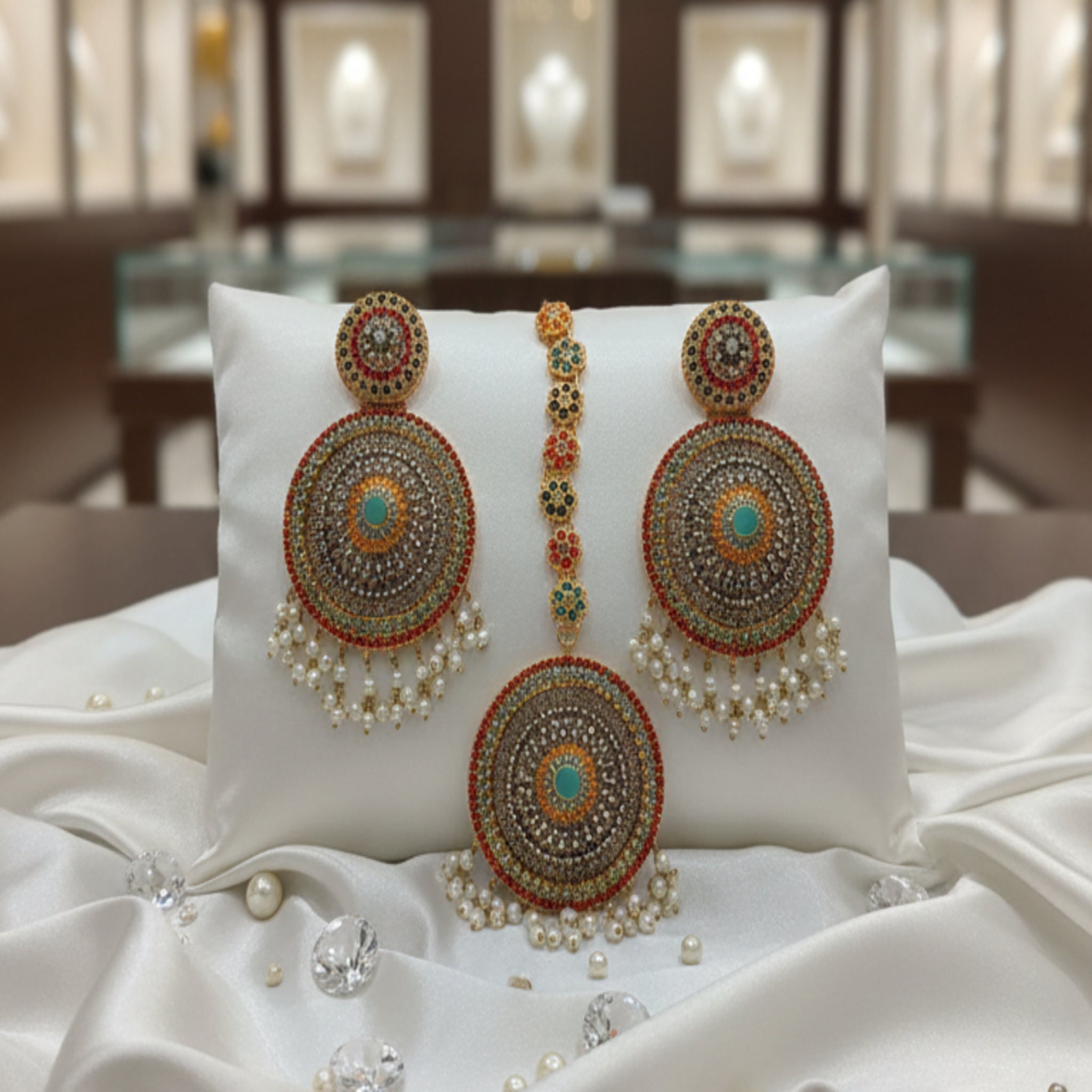 Mehndi-Nihaar Multi-Color Teeka & Jhumka Set