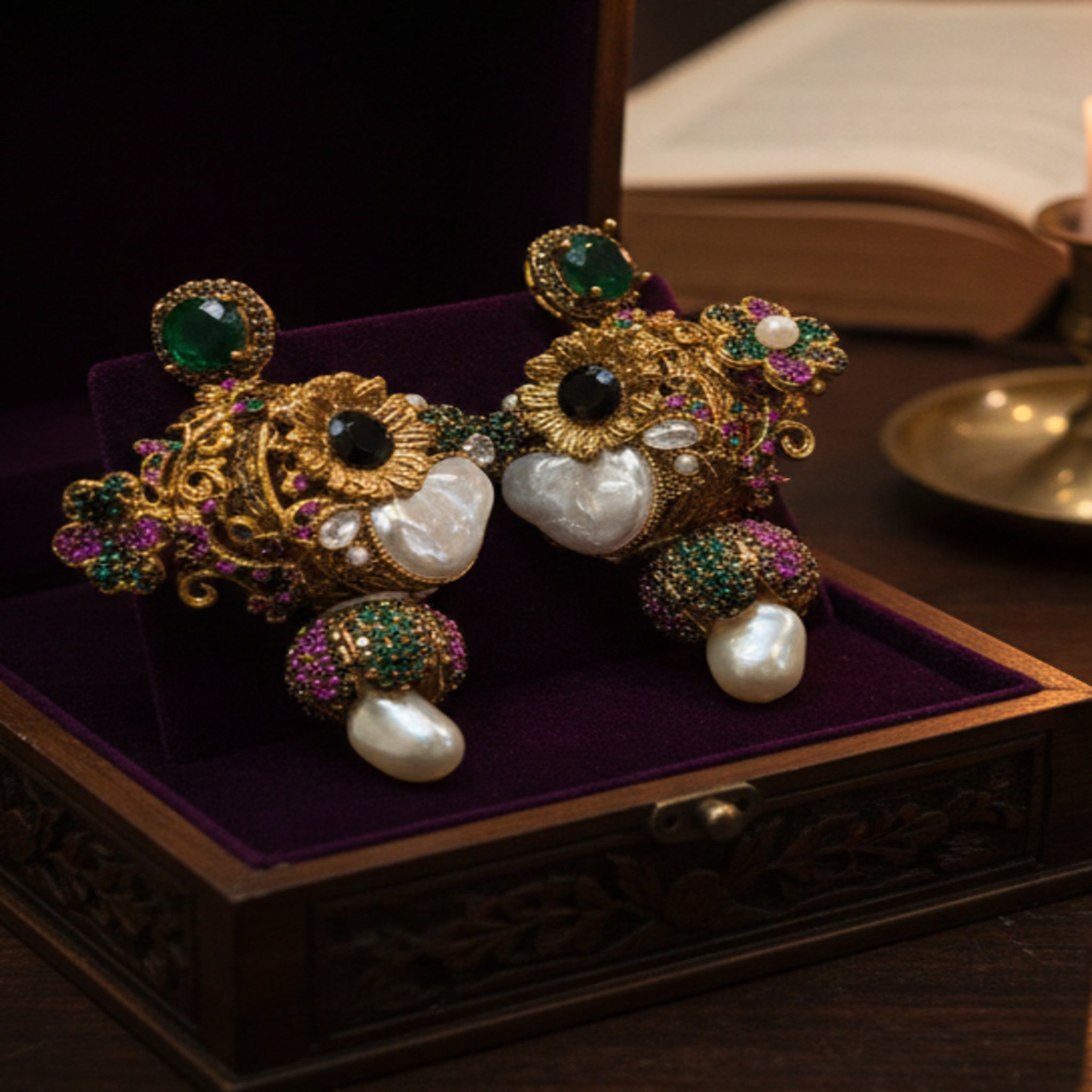 Heritage Kundan-Style Pearl Drop Earrings (FSE227)