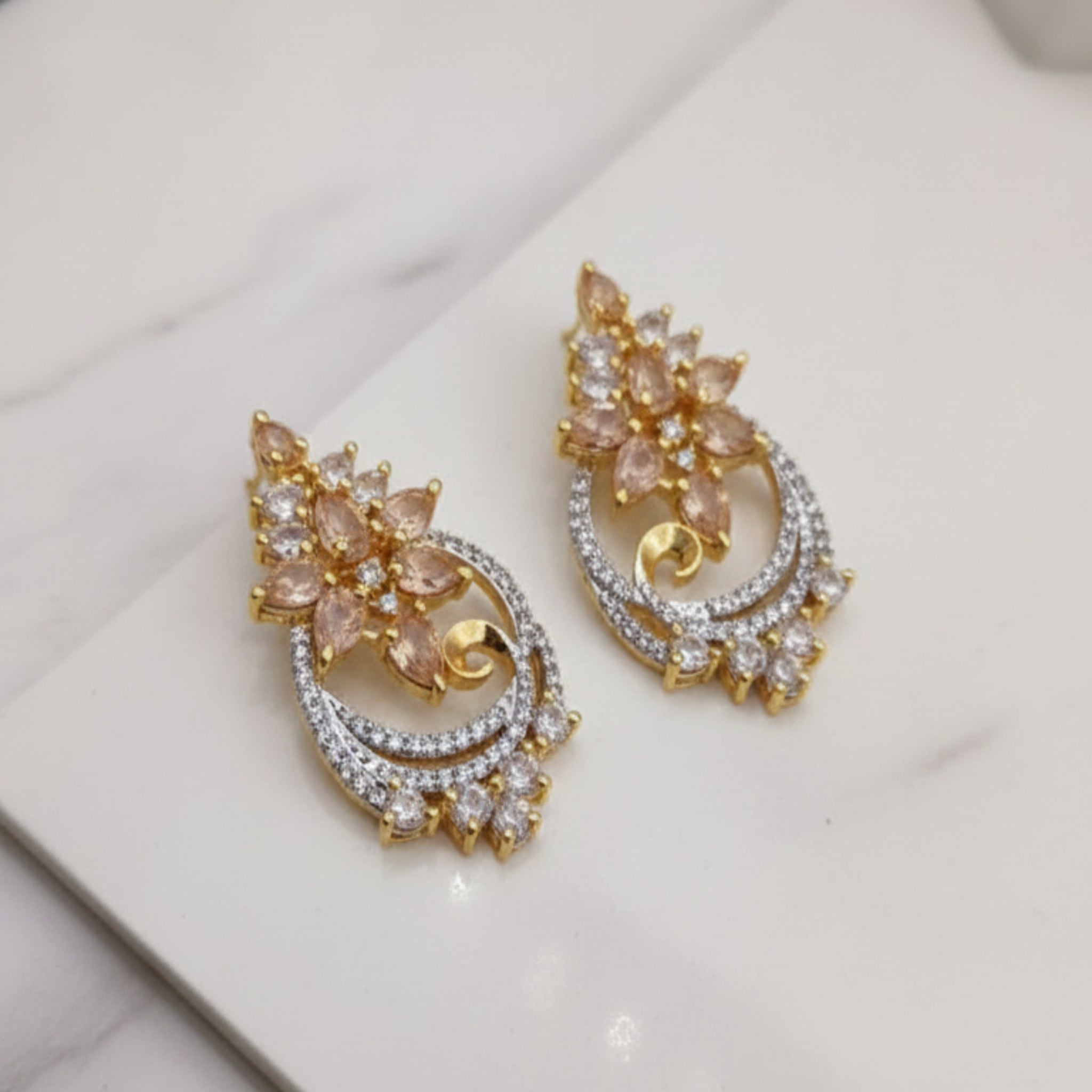 Luxury Floral Teardrop Earrings with Micro-Zircon (FSE213)