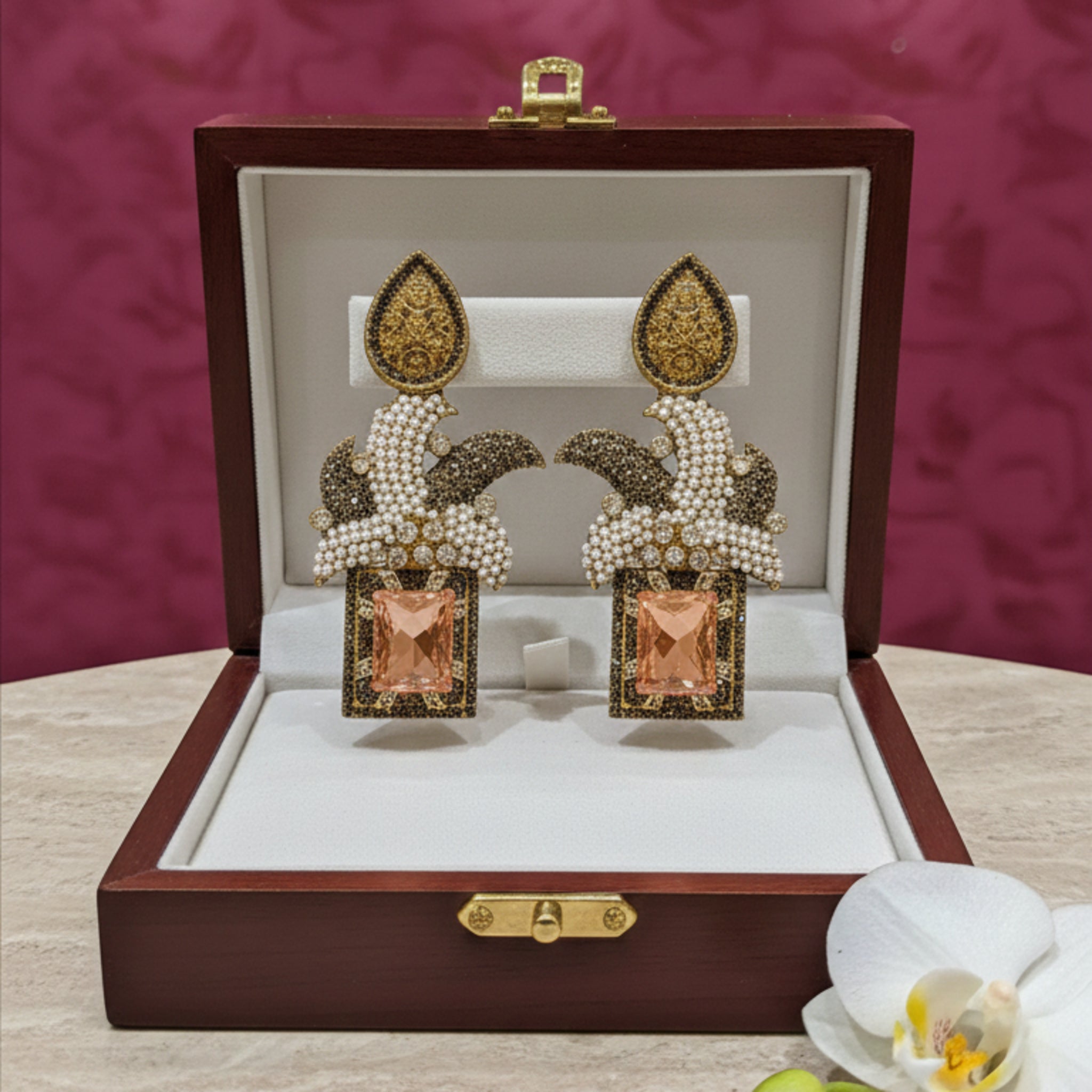 Antique Gold Heritage Heart Jhumka Earrings (FSE220)