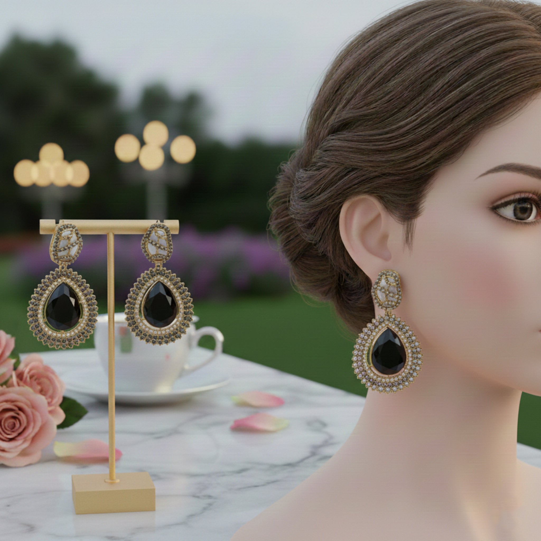 Luxury Zircon Floral Drop Earrings (FSE235)