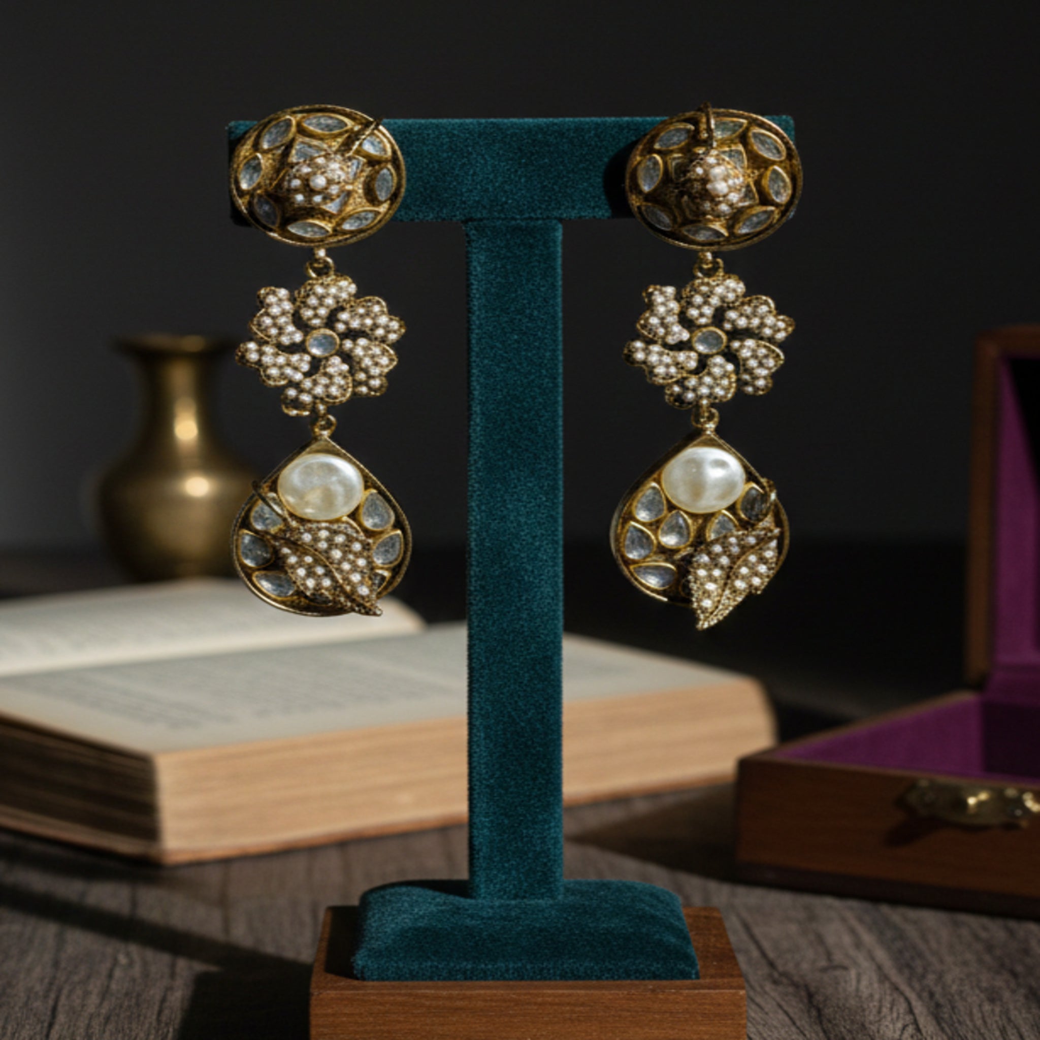 Elegant Lavender & White Crystal Ear Rings (FSE225)