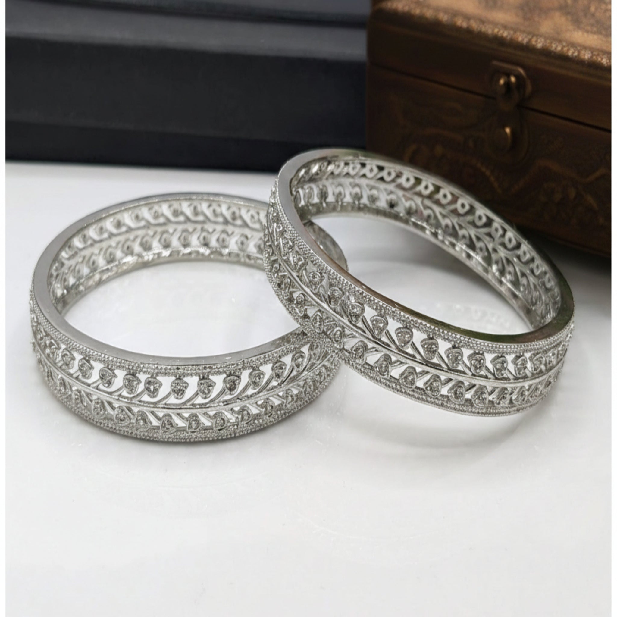 Silver Karat Leafy Bangles (FSAB44)