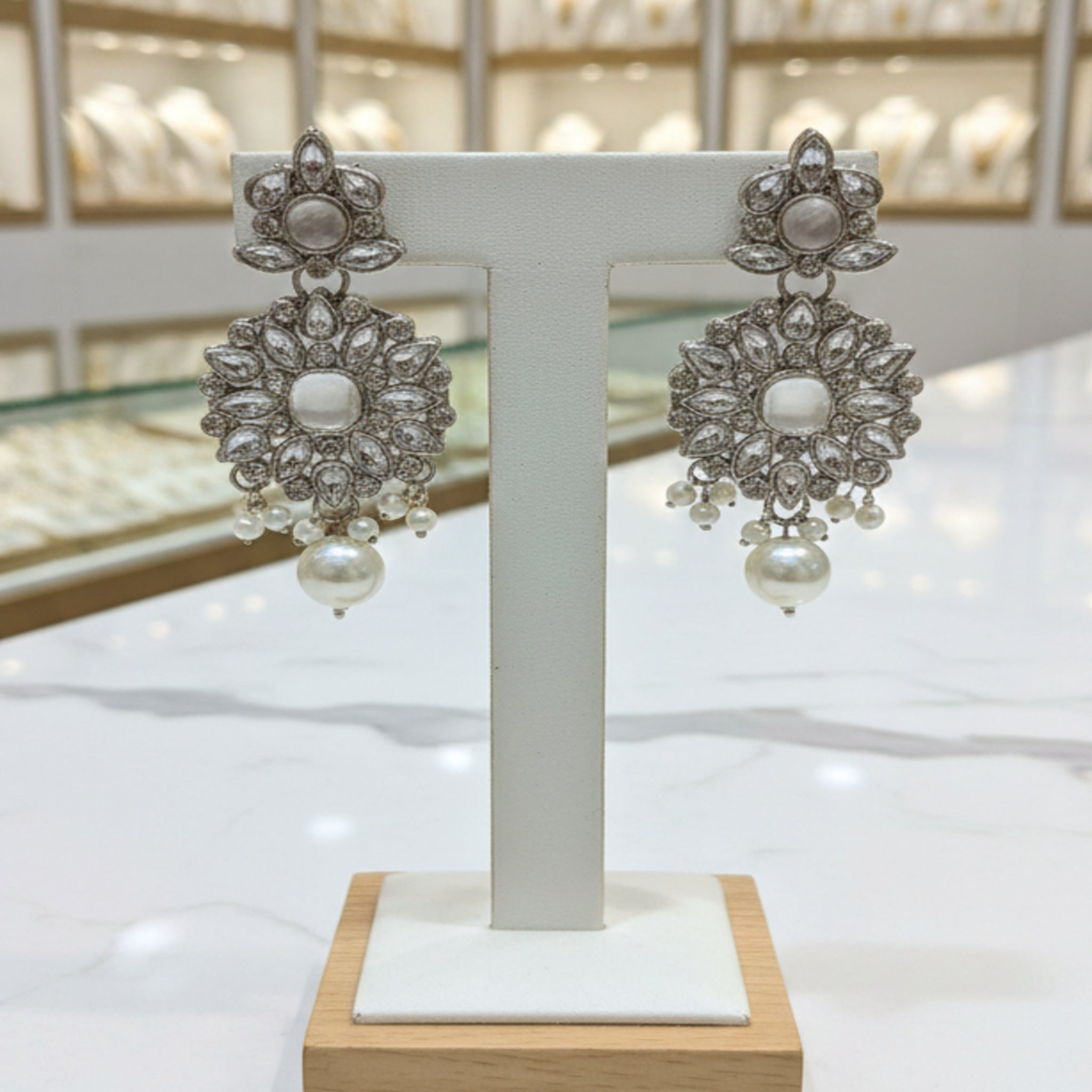 Noor-e-Falak Zircon Studded Floral Drop Earrings (FSE233)