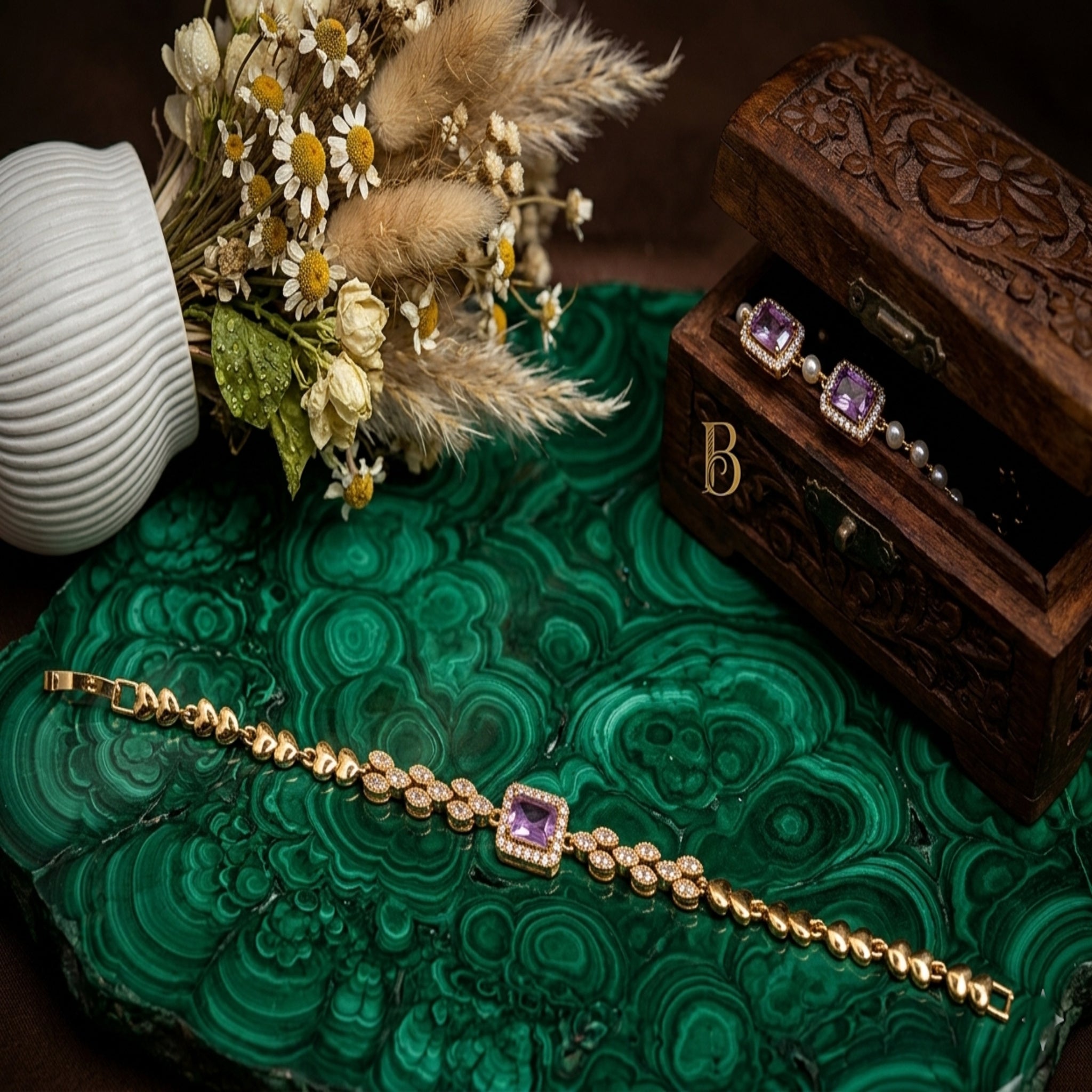 Luxury Lavender Crystal Gold Bracelet