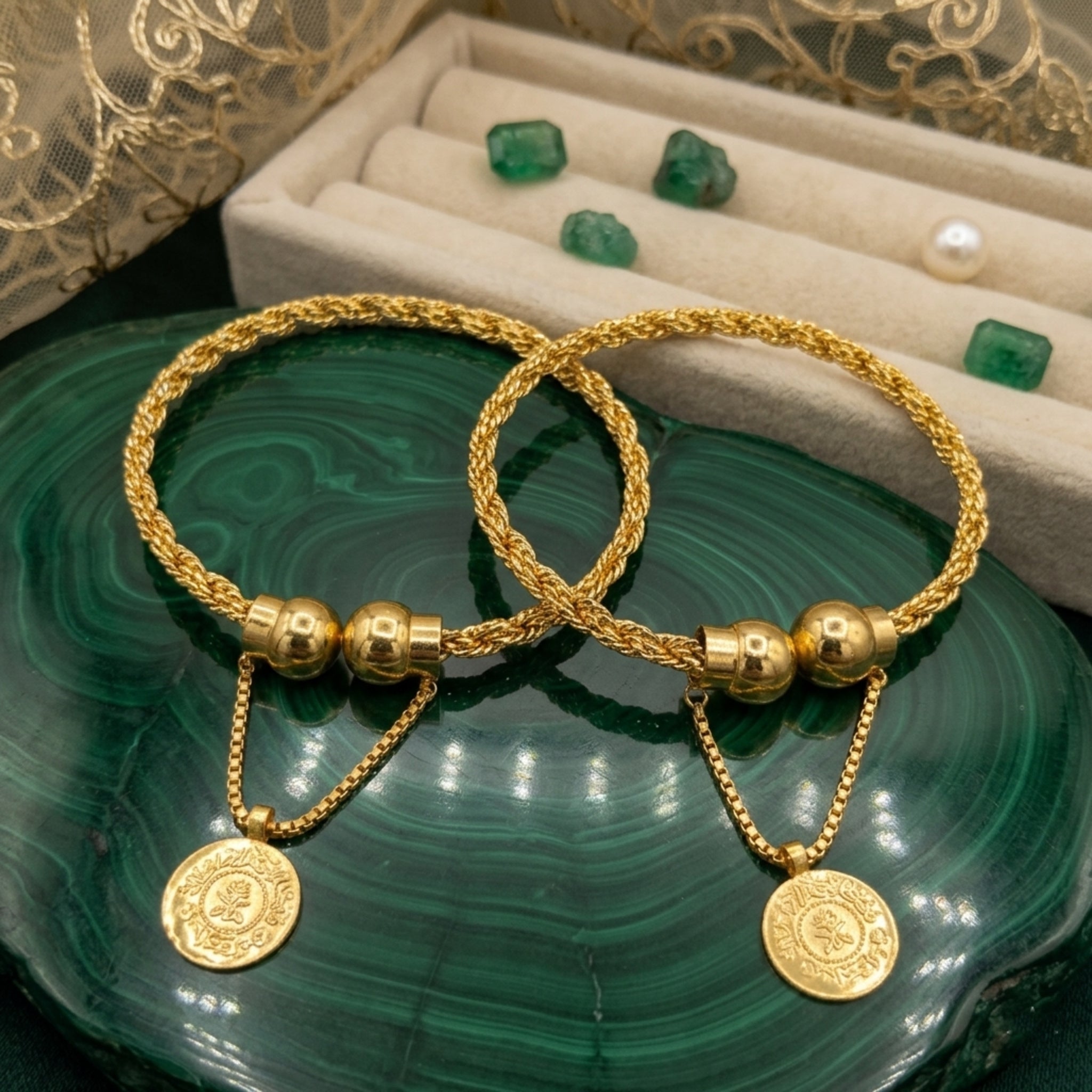 Gold Plated Twisted Bangle Bracelet Pair