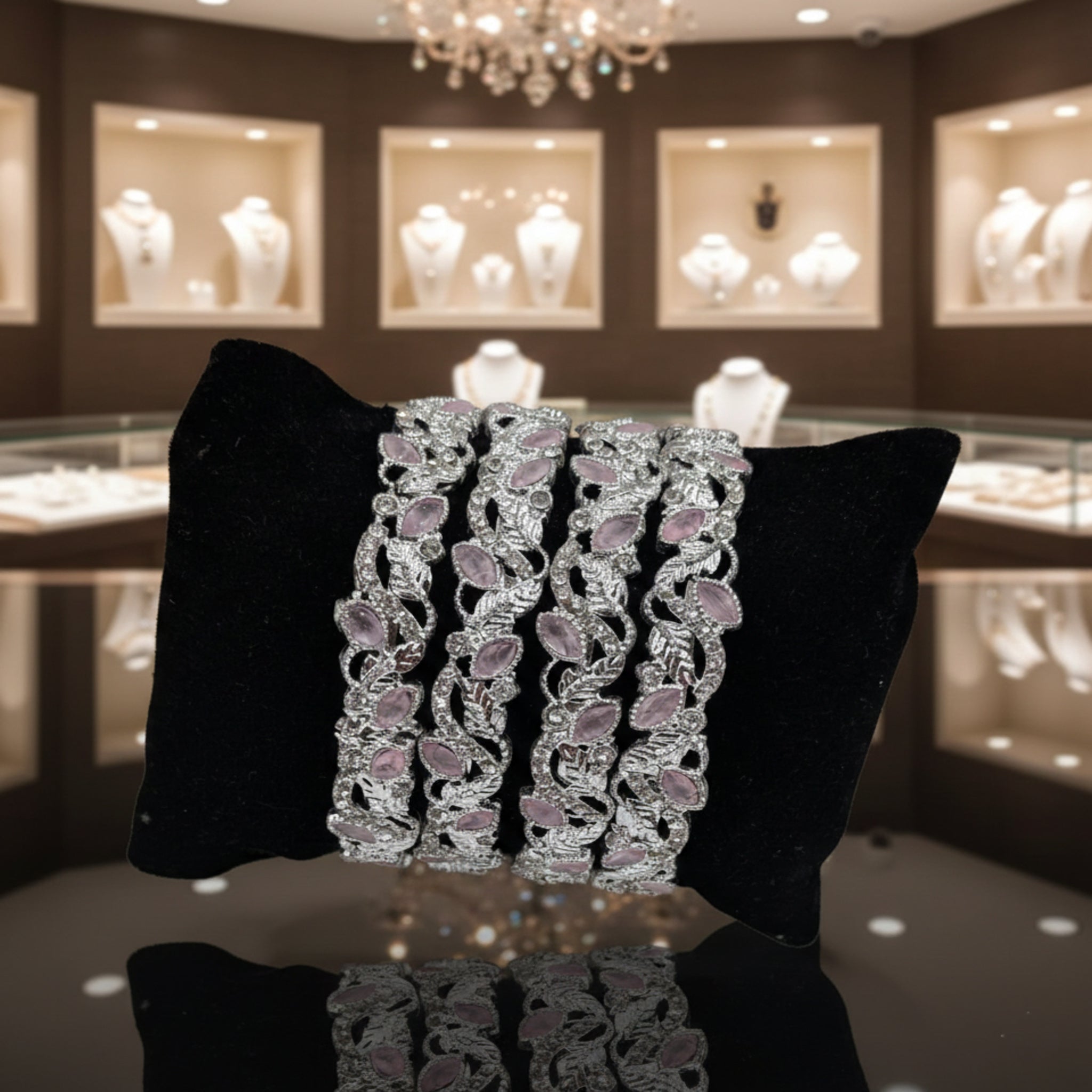 Luminous Rhodium-Plated Zirconia Bangle Set (FSB118)