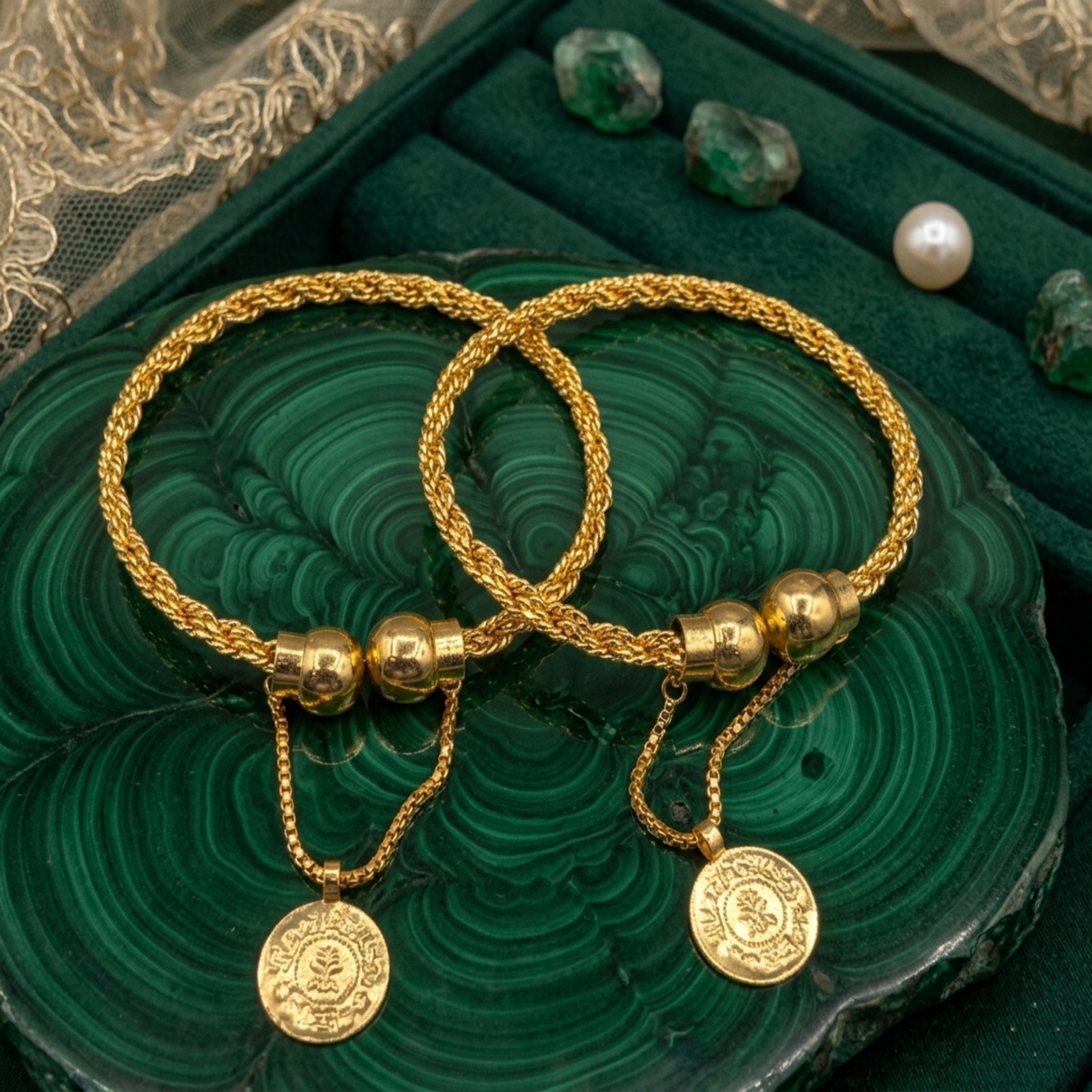 Gold Plated Twisted Bangle Bracelet Pair