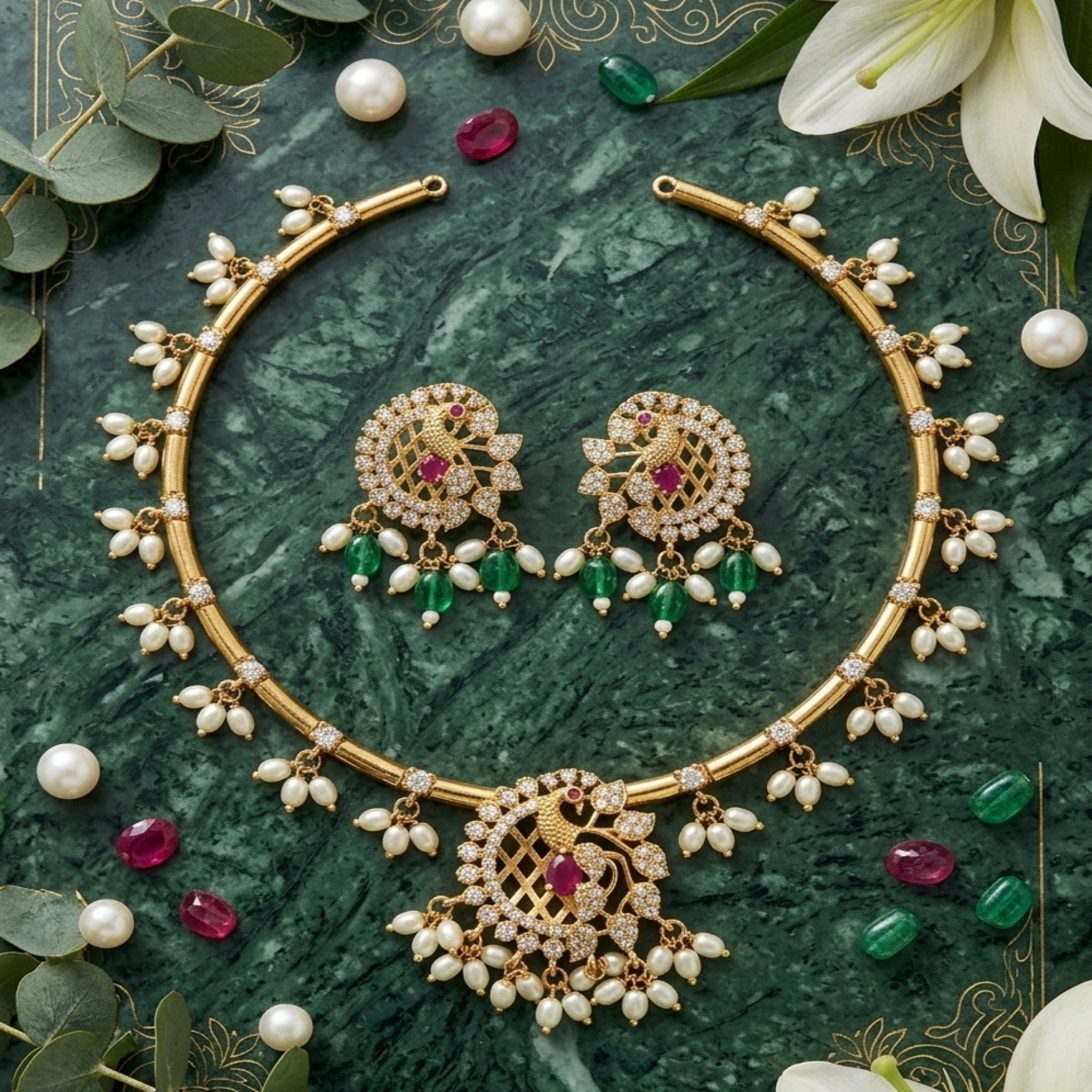 Royal Peacock Meenakari NEcklace Set (FDN249)