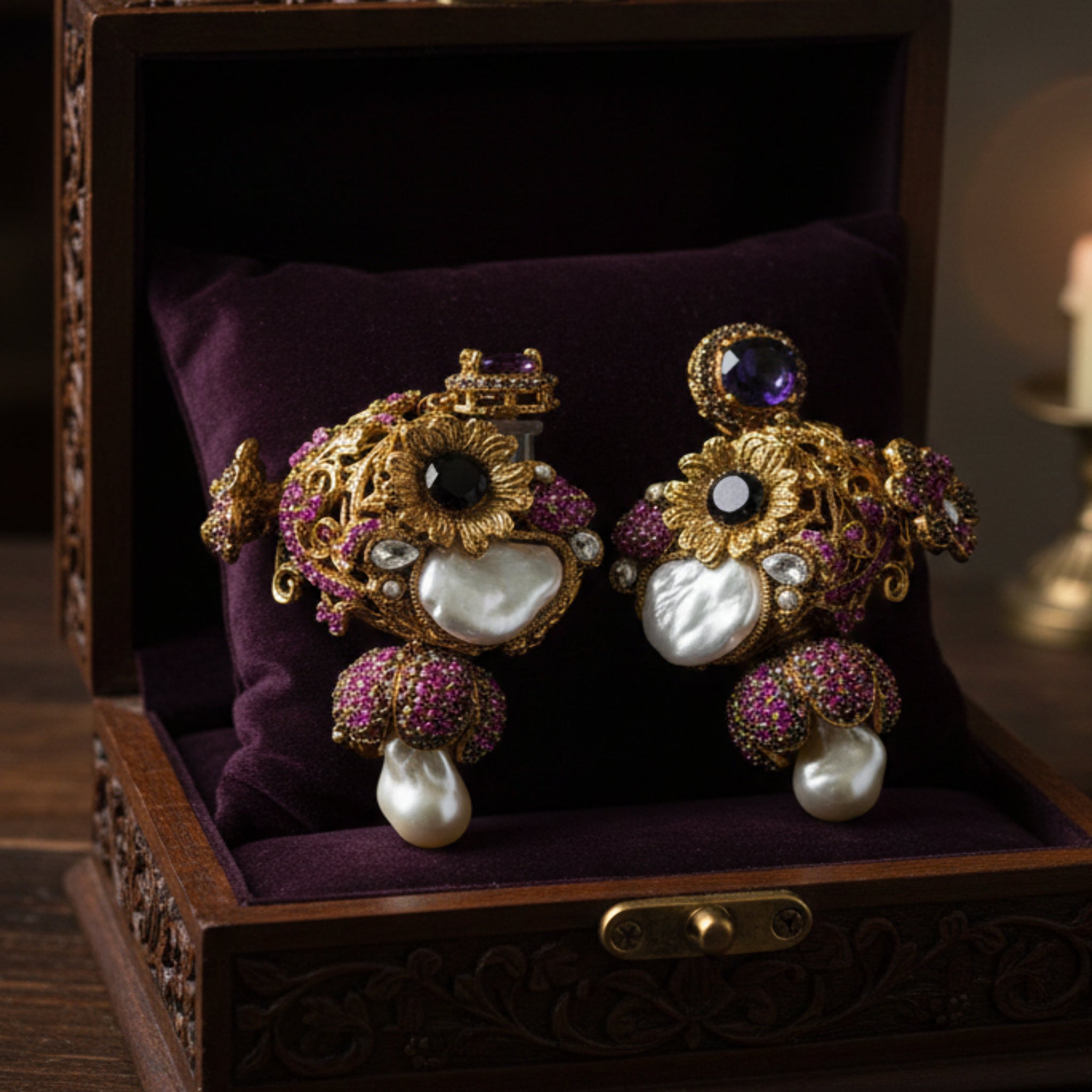 Heritage Kundan-Style Pearl Drop Earrings (FSE227)