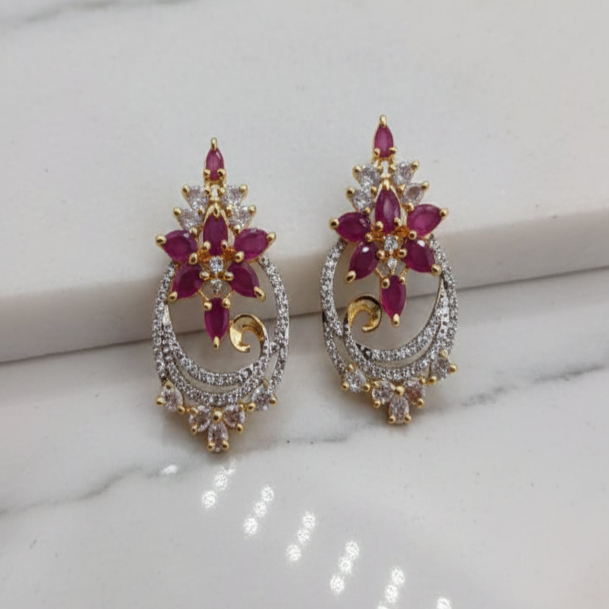 Luxury Floral Teardrop Earrings with Micro-Zircon (FSE213)