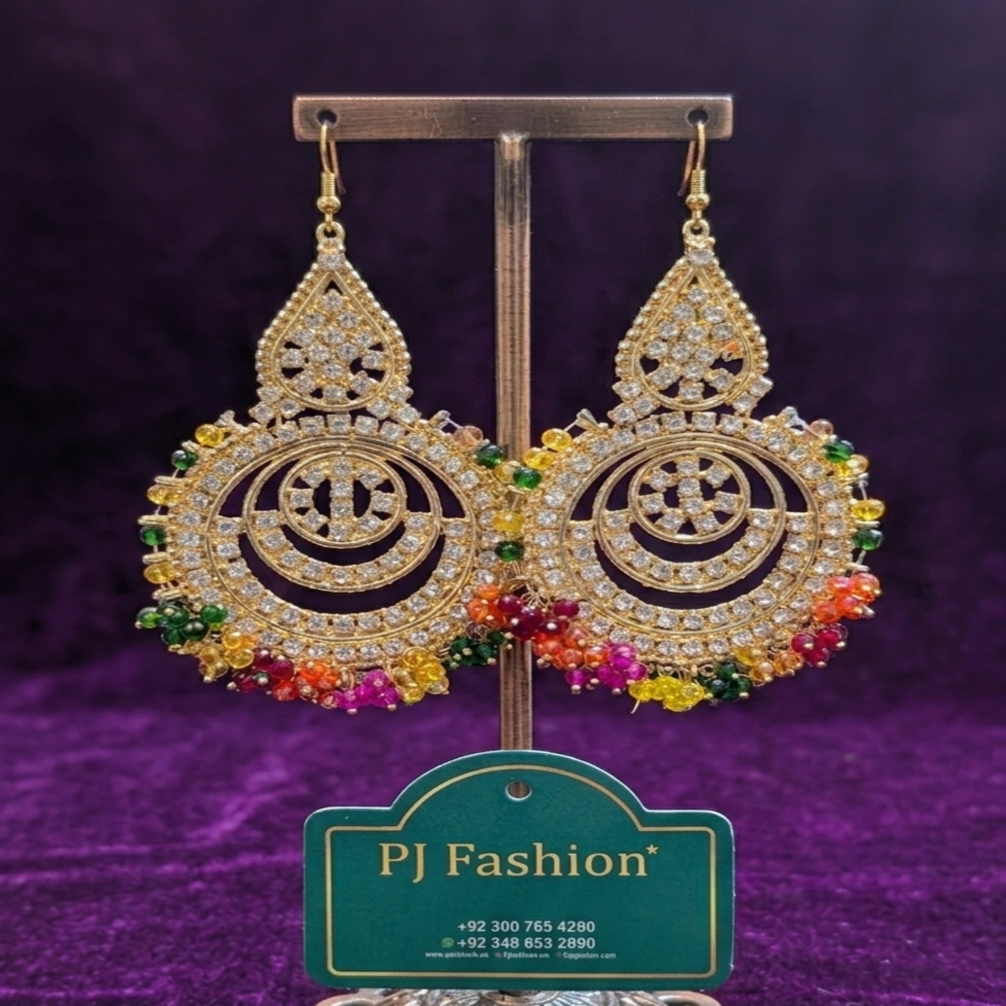 Multicolor & Pearl Zircon Dangle Earrings (FSE242)
