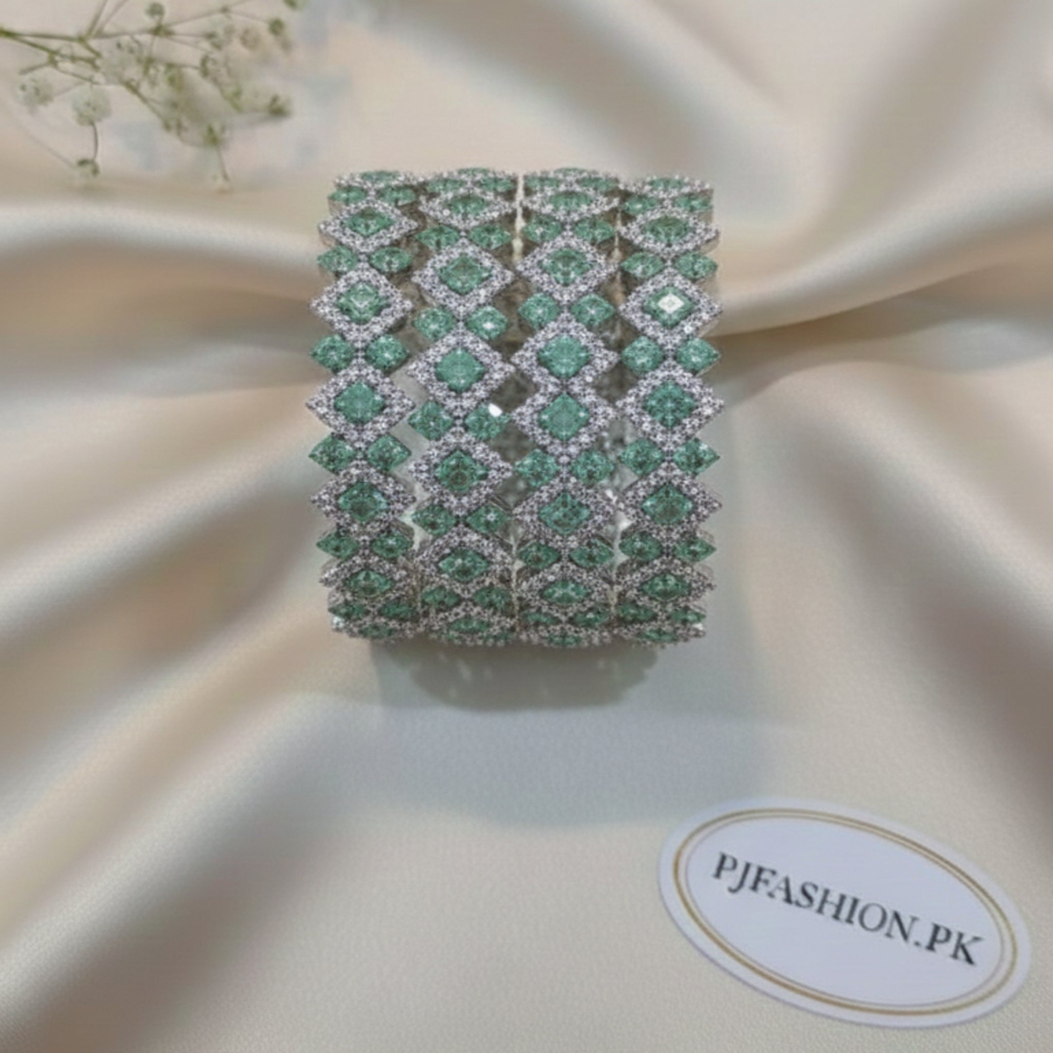 Silver Diamond Rhodium Bangle with Diamond -Cut (FSB114)