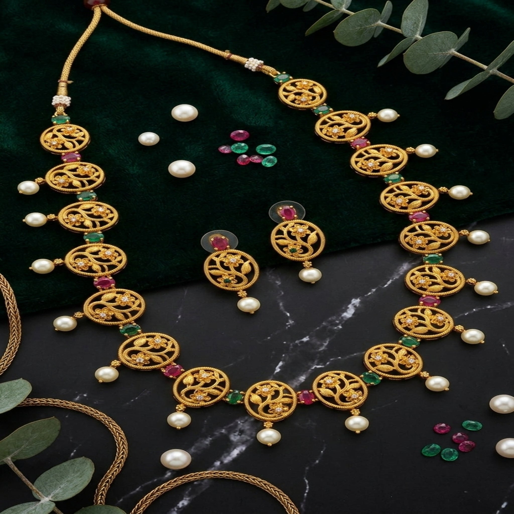 Vintage Floral Medallion Necklace Set (FDN251)