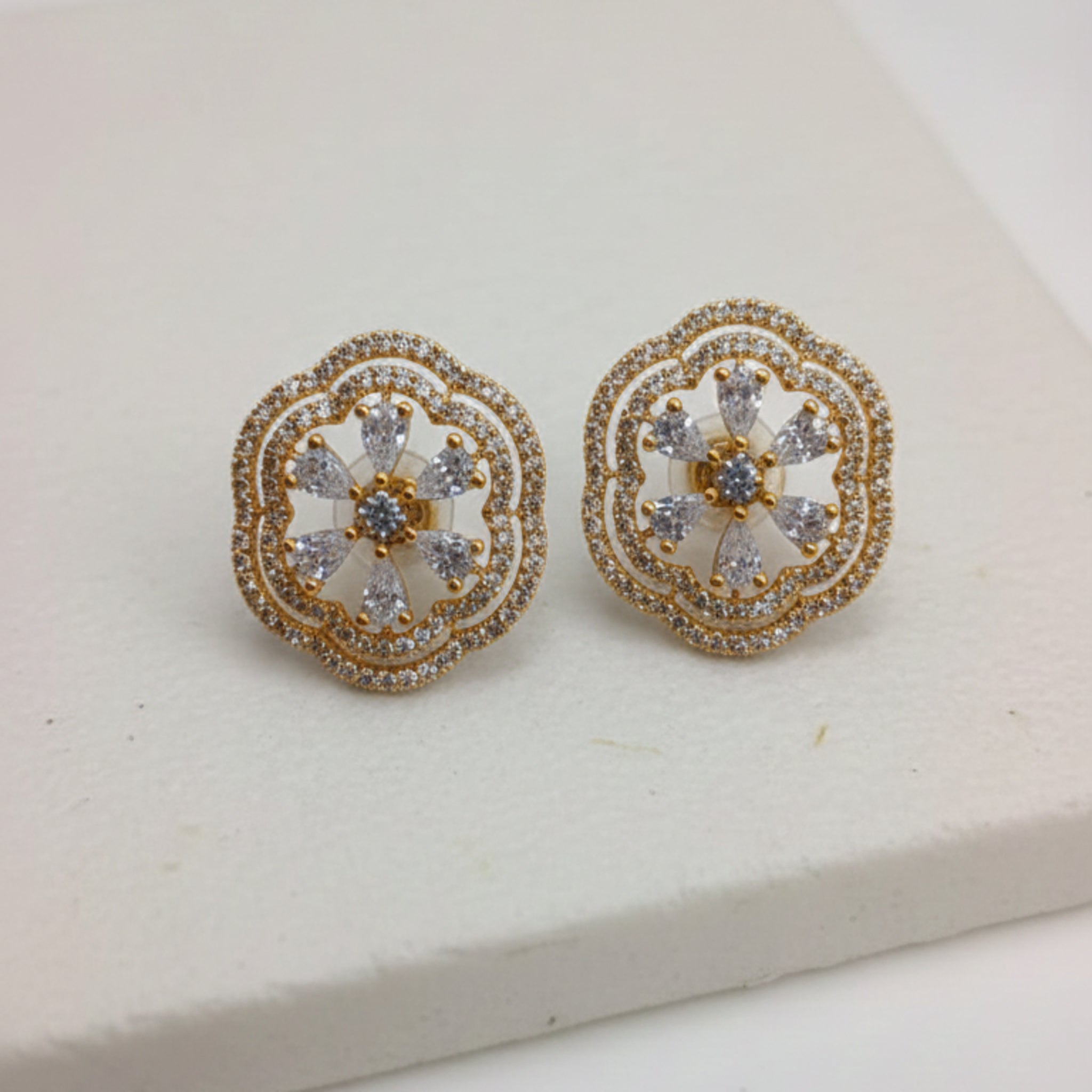 Stud Earrings with Radiant Zirconia Inner Petals (FSE214)