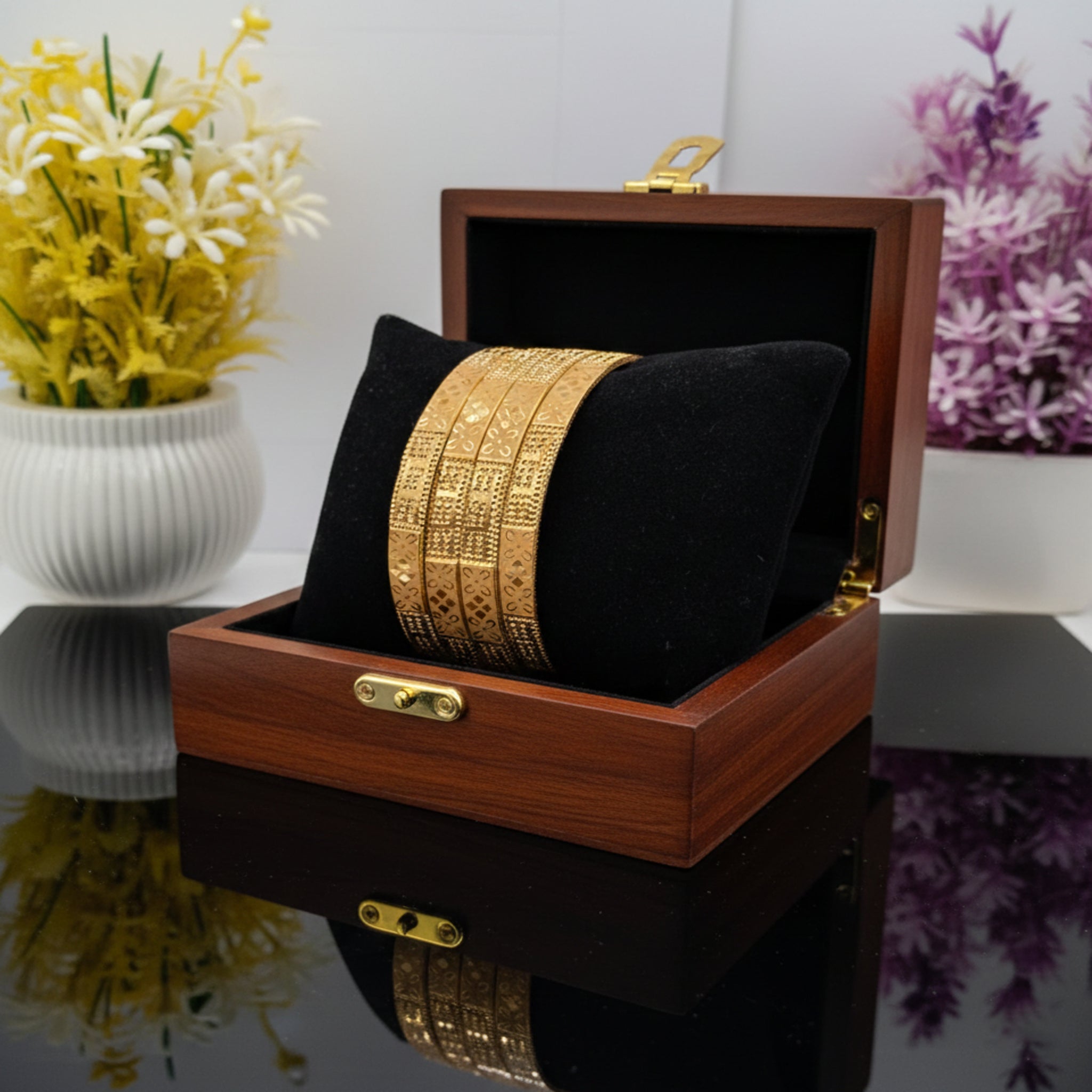 Royal Matte-Gold Engraved Bangle Set (FDB179)