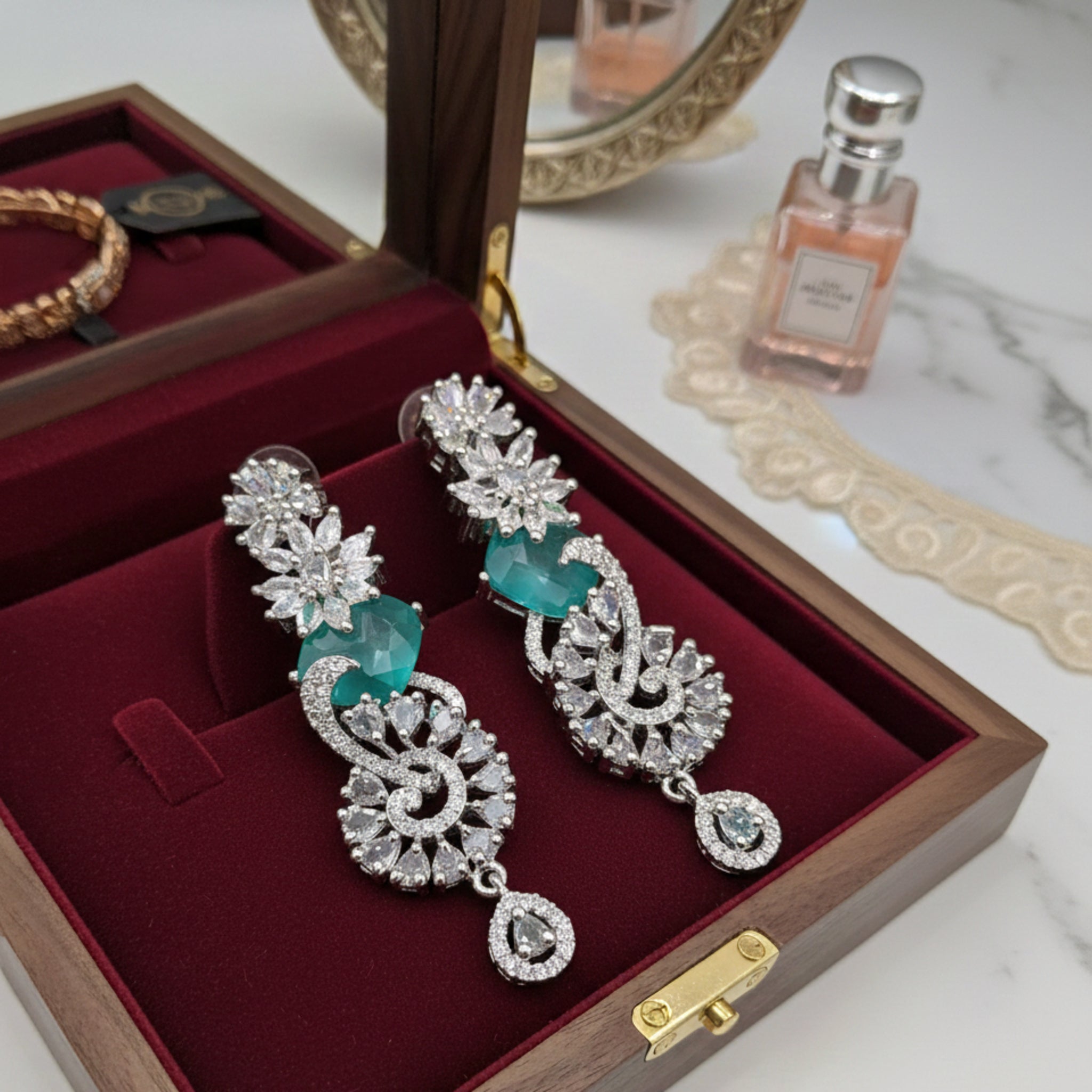 Mint Silver Zircon Ear Rings (FSE190)