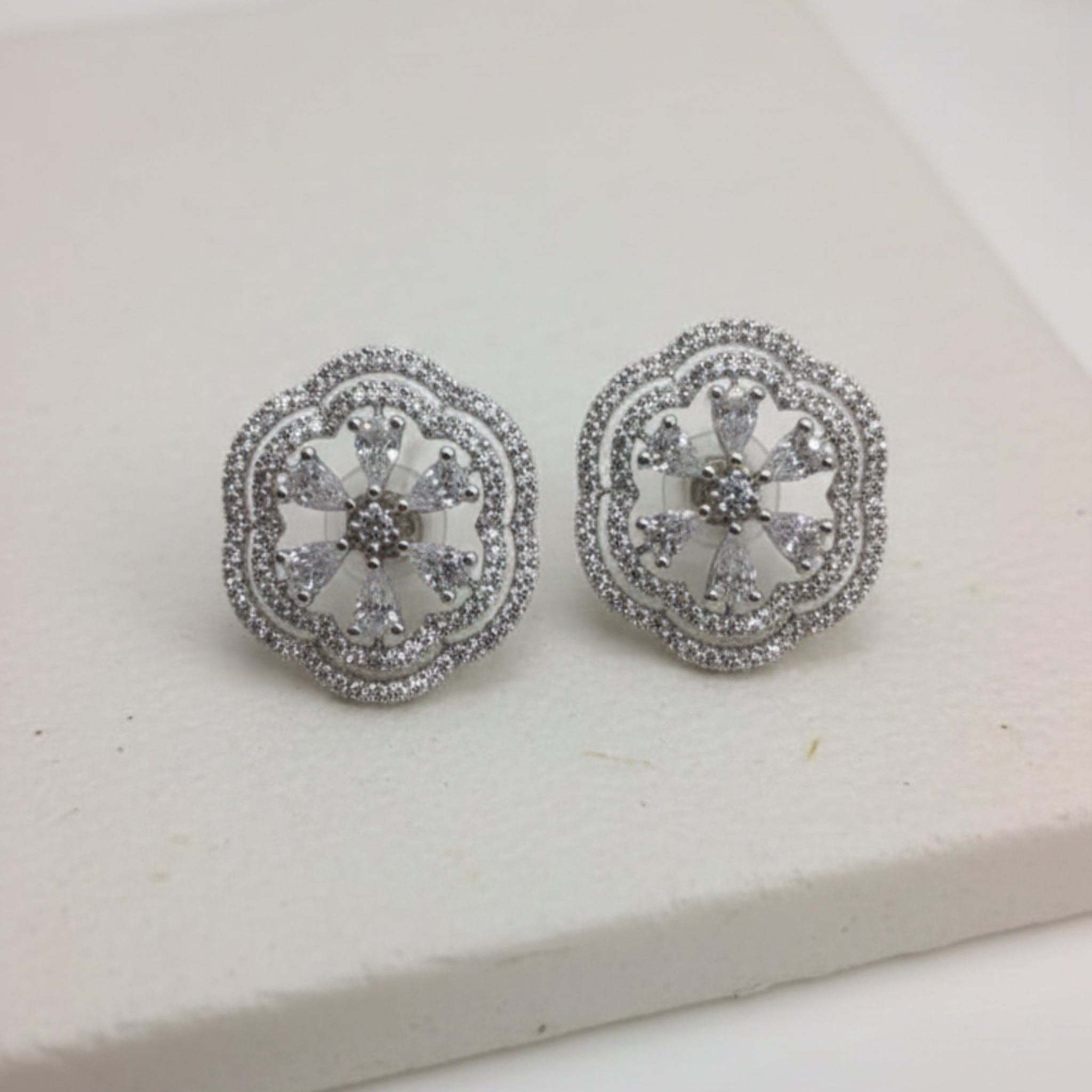 Stud Earrings with Radiant Zirconia Inner Petals (FSE214)