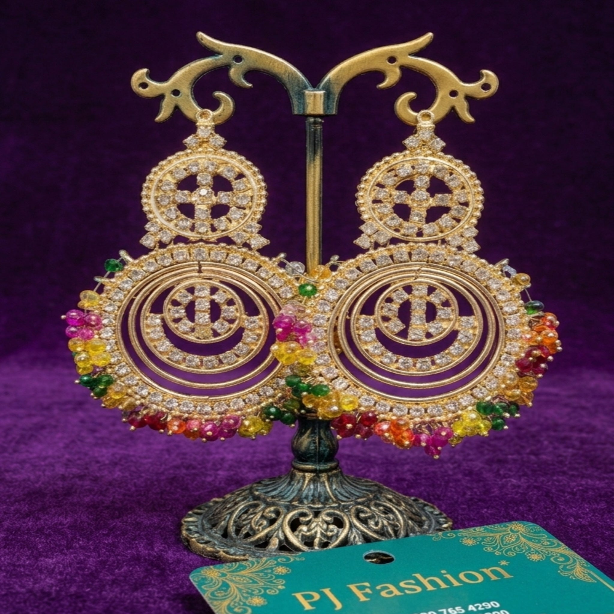Multicolor & Pearl Zircon Dangle Earrings (FSE242)
