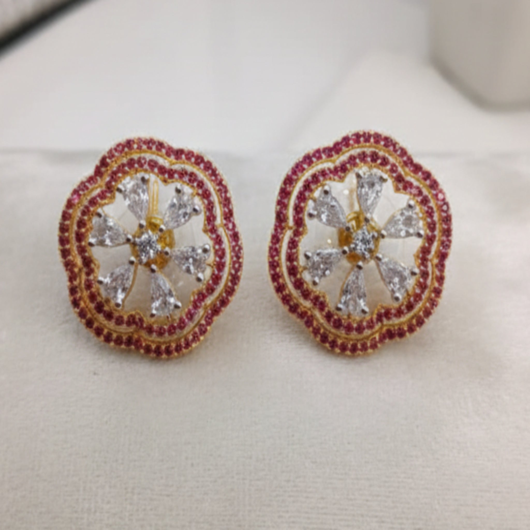 Stud Earrings with Radiant Zirconia Inner Petals (FSE214)