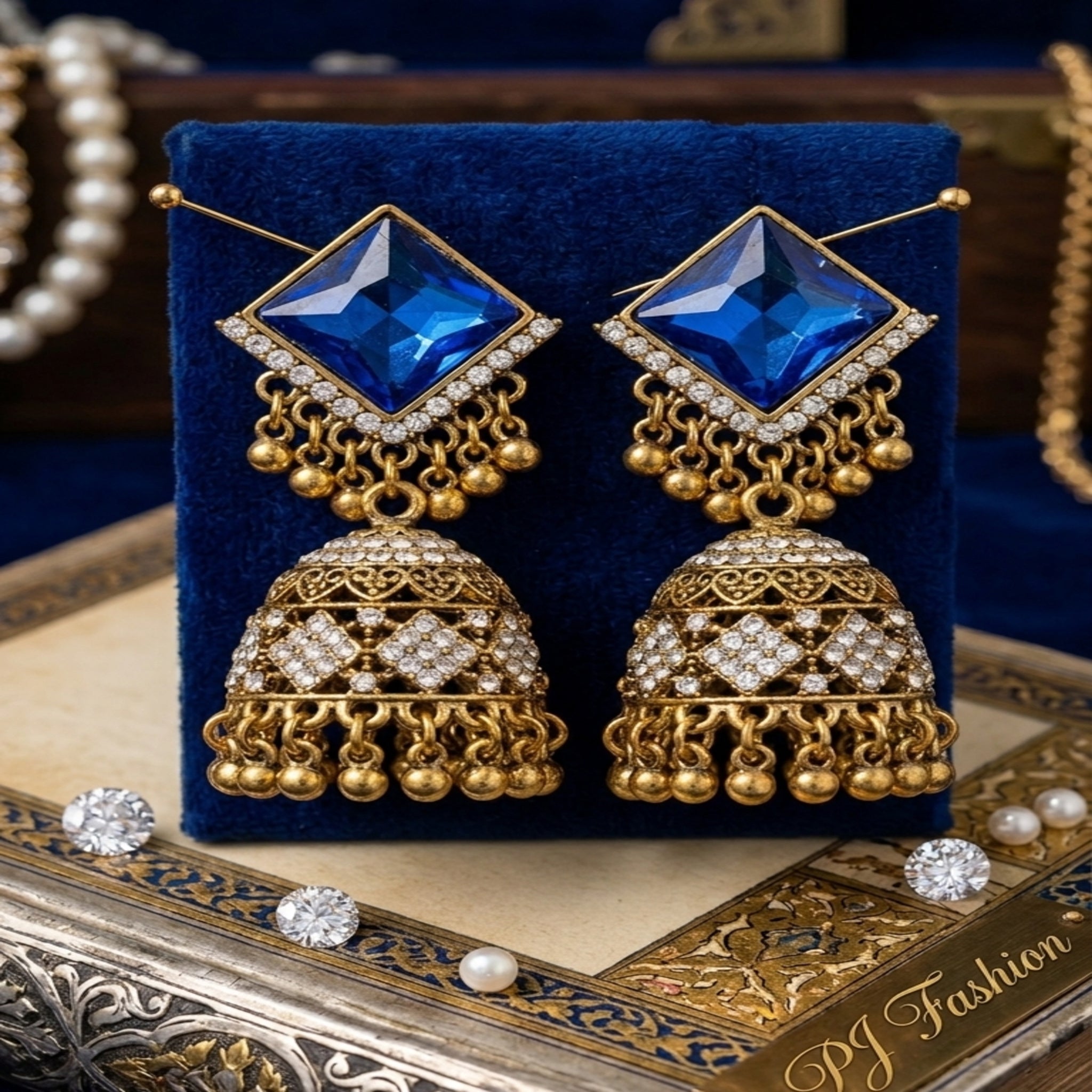 Sapphire Blue Antique Jhumka Earrings (FSE241)