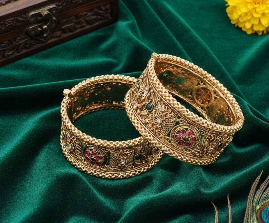 Victorian Gold-Tone Blossom Kada Pair (FSKB183)