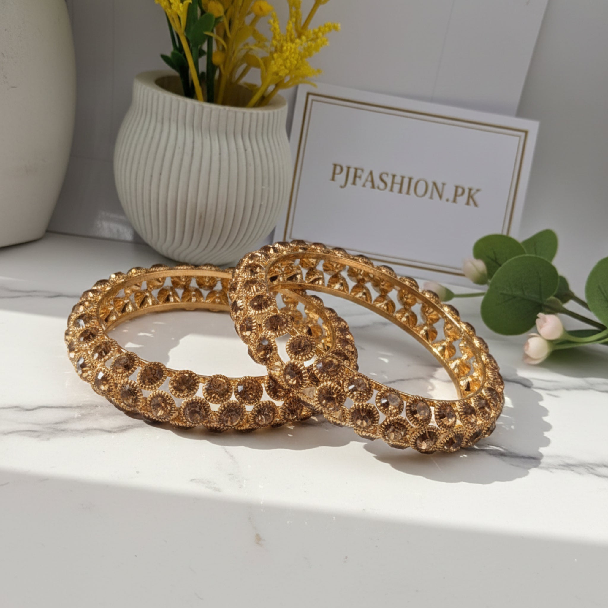 Antique Kara Bangles with Champagne Zircon Stones (FSKB174)