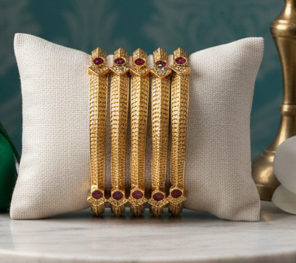 Zenith Textured Gold Bangle Set (FSB182)