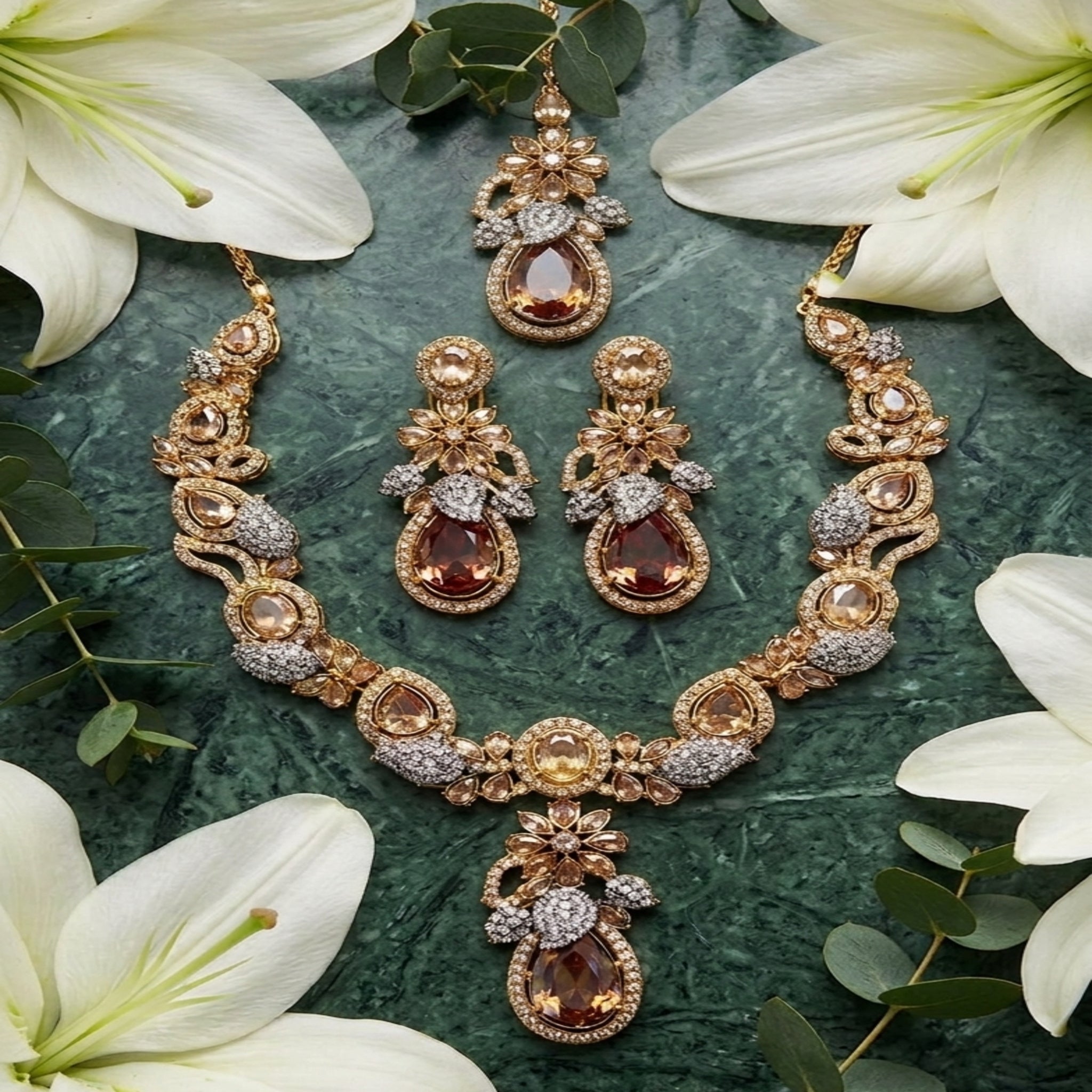 Rose Gold Tone Zircon Necklace (FDN252)