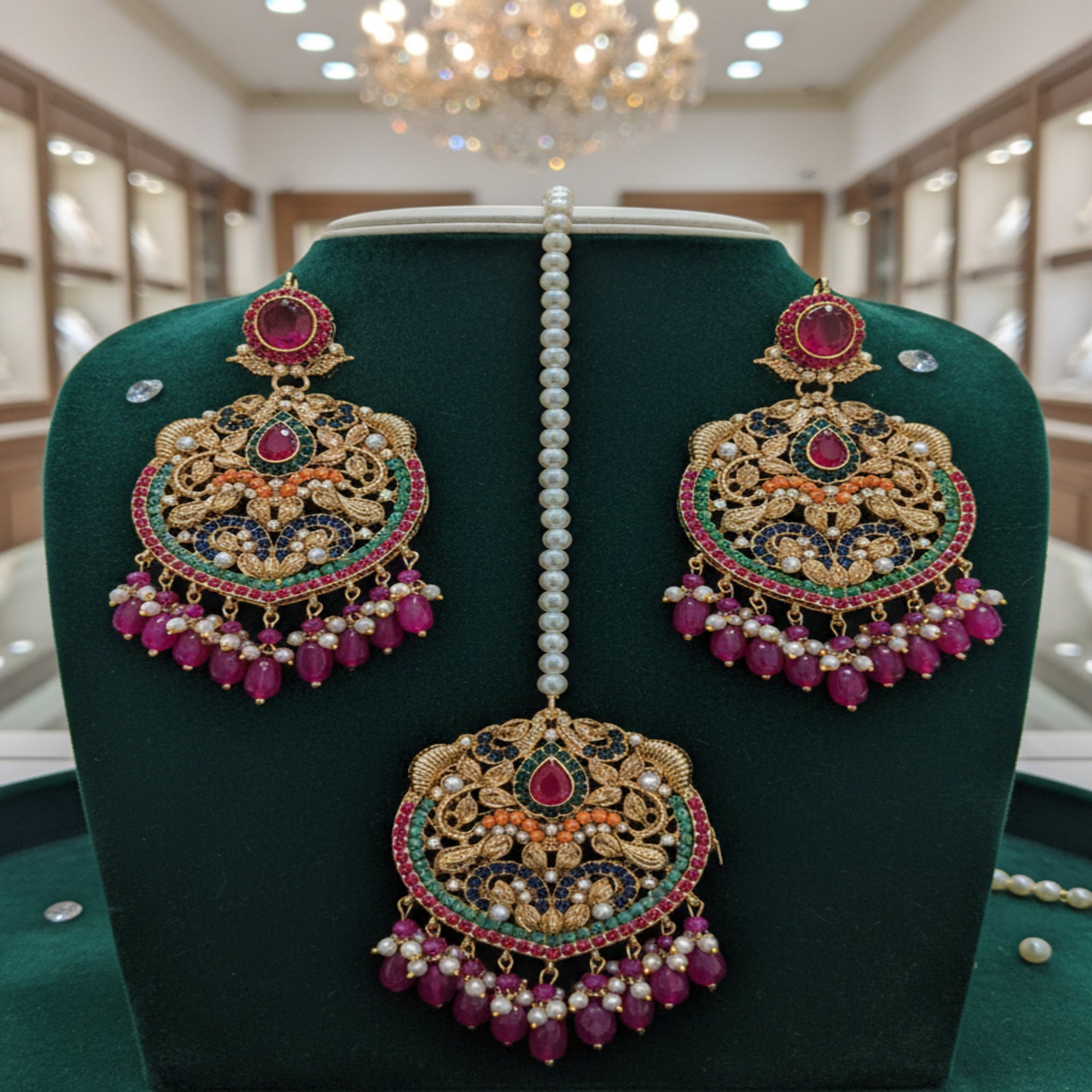 Multi-Color Jhumka & Teeka Set