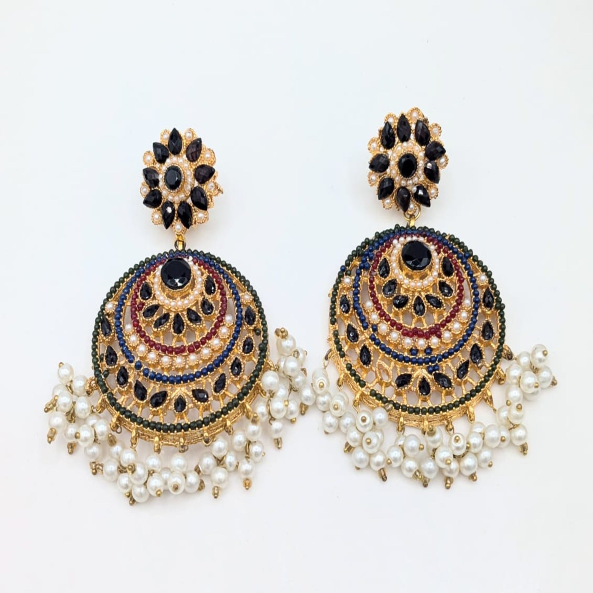 Ear Rings with Colored Stones and Pearls (FSE24)