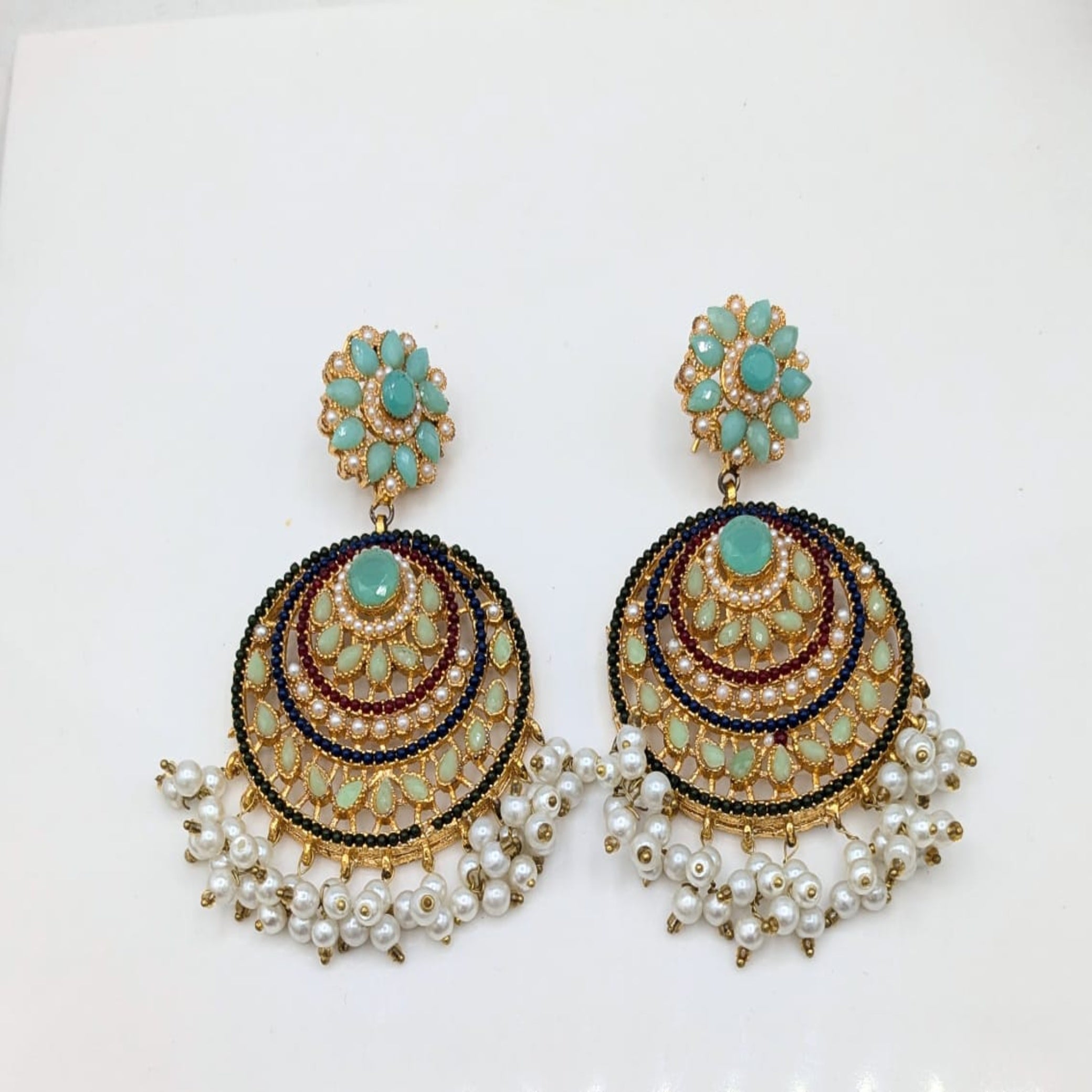 Ear Rings with Colored Stones and Pearls (FSE24)