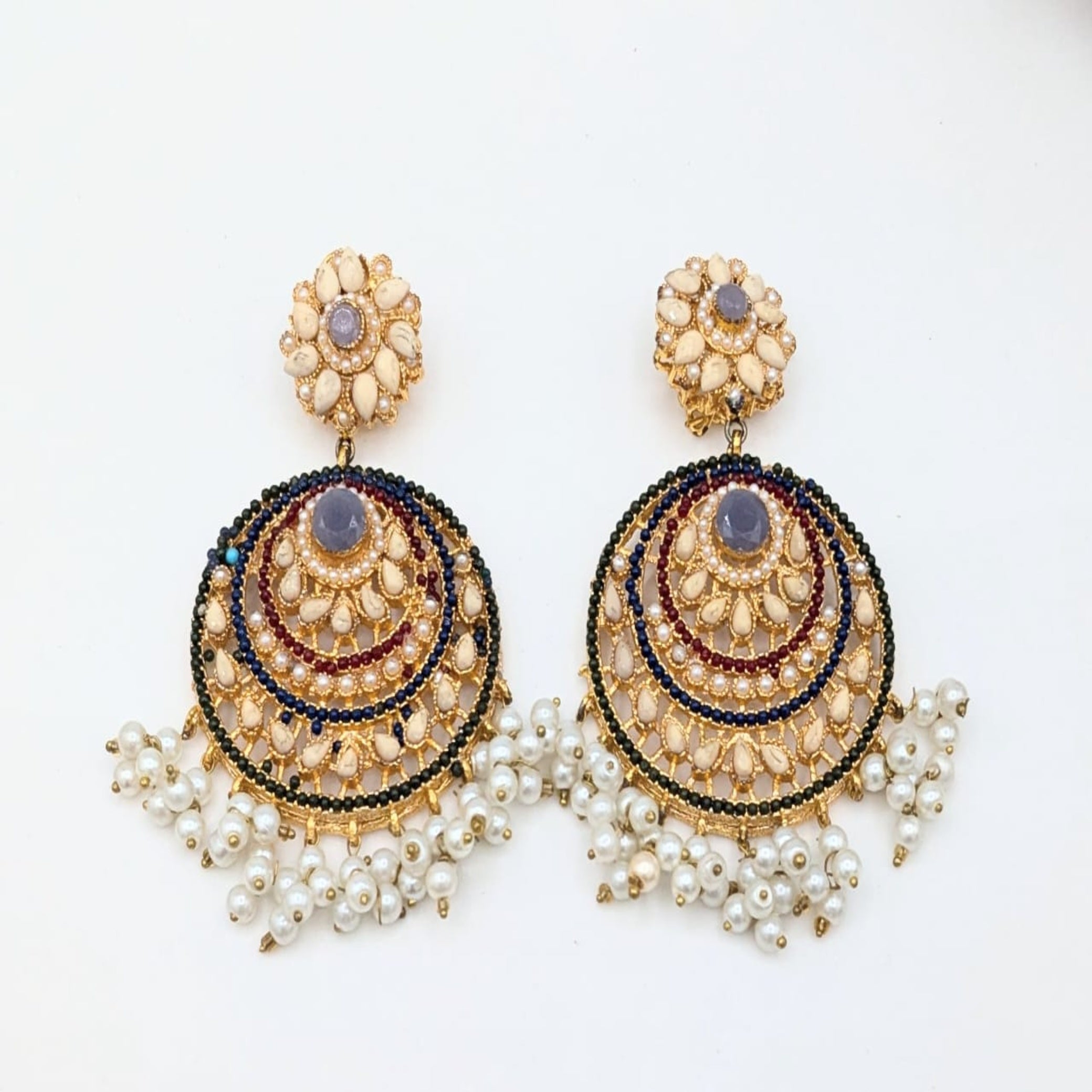 Ear Rings with Colored Stones and Pearls (FSE24)