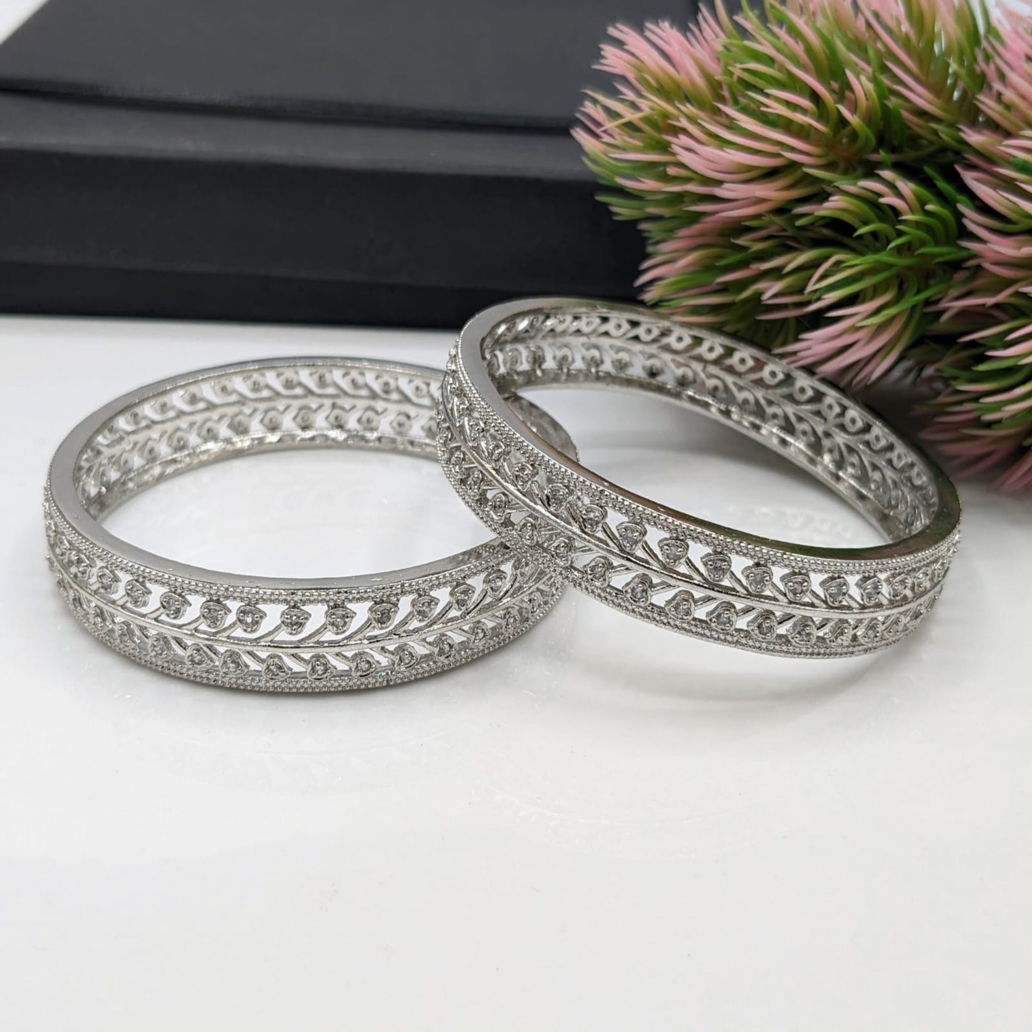 Silver Karat Leafy Bangles (FSAB44)