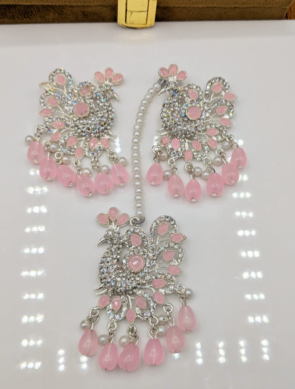 Peacock Style Bindi Ear Rings Set (FSE23)