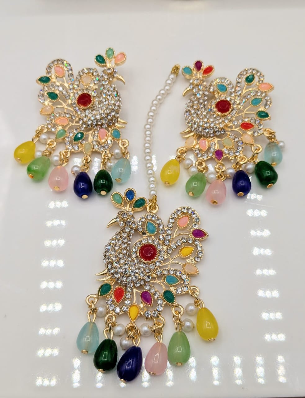 Peacock Style Bindi Ear Rings Set (FSE23)