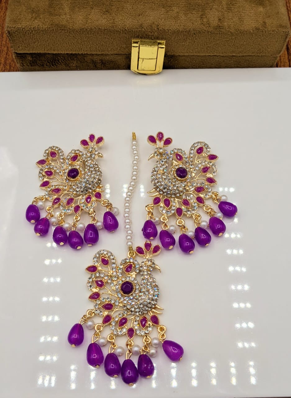 Peacock Style Bindi Ear Rings Set (FSE23)