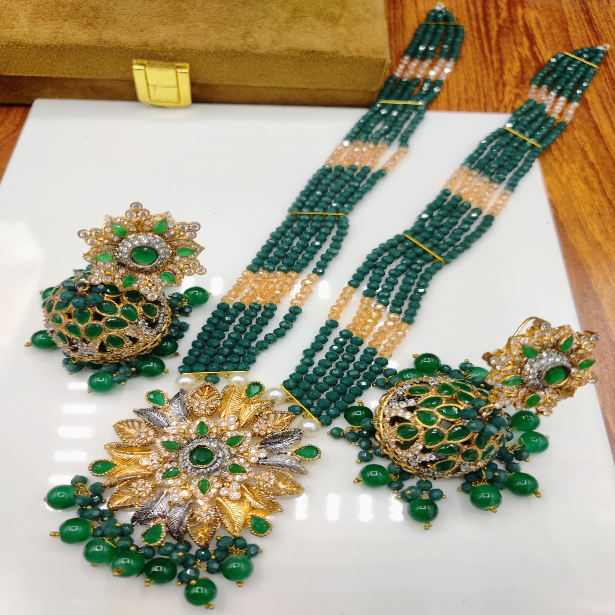 3D Beaded Maala Set with Colored Stones (FDM44)