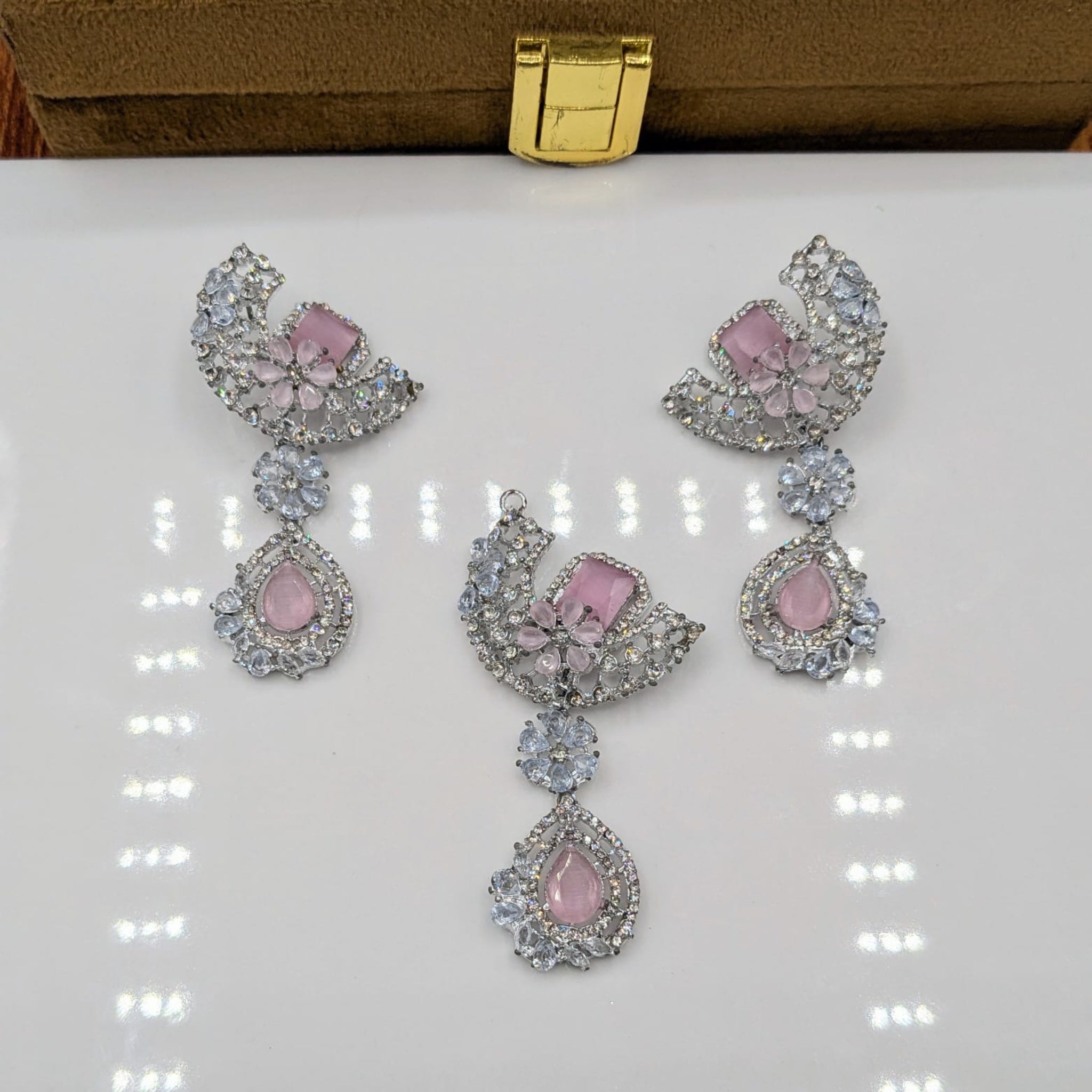 Silver Zircon Bindia Ear Ring Set